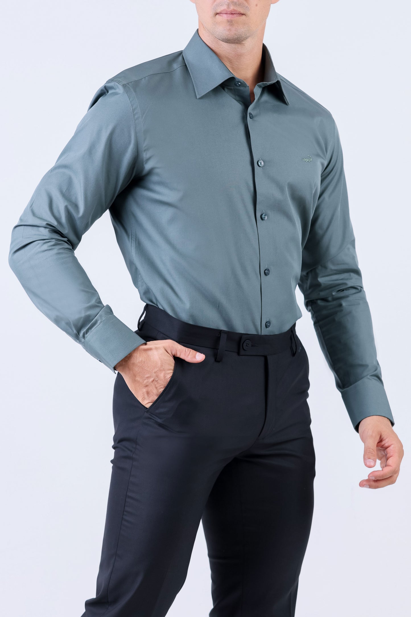 Crocodile Men Formal Seasonal Plain Slim Fit Shirt - Hedge Green