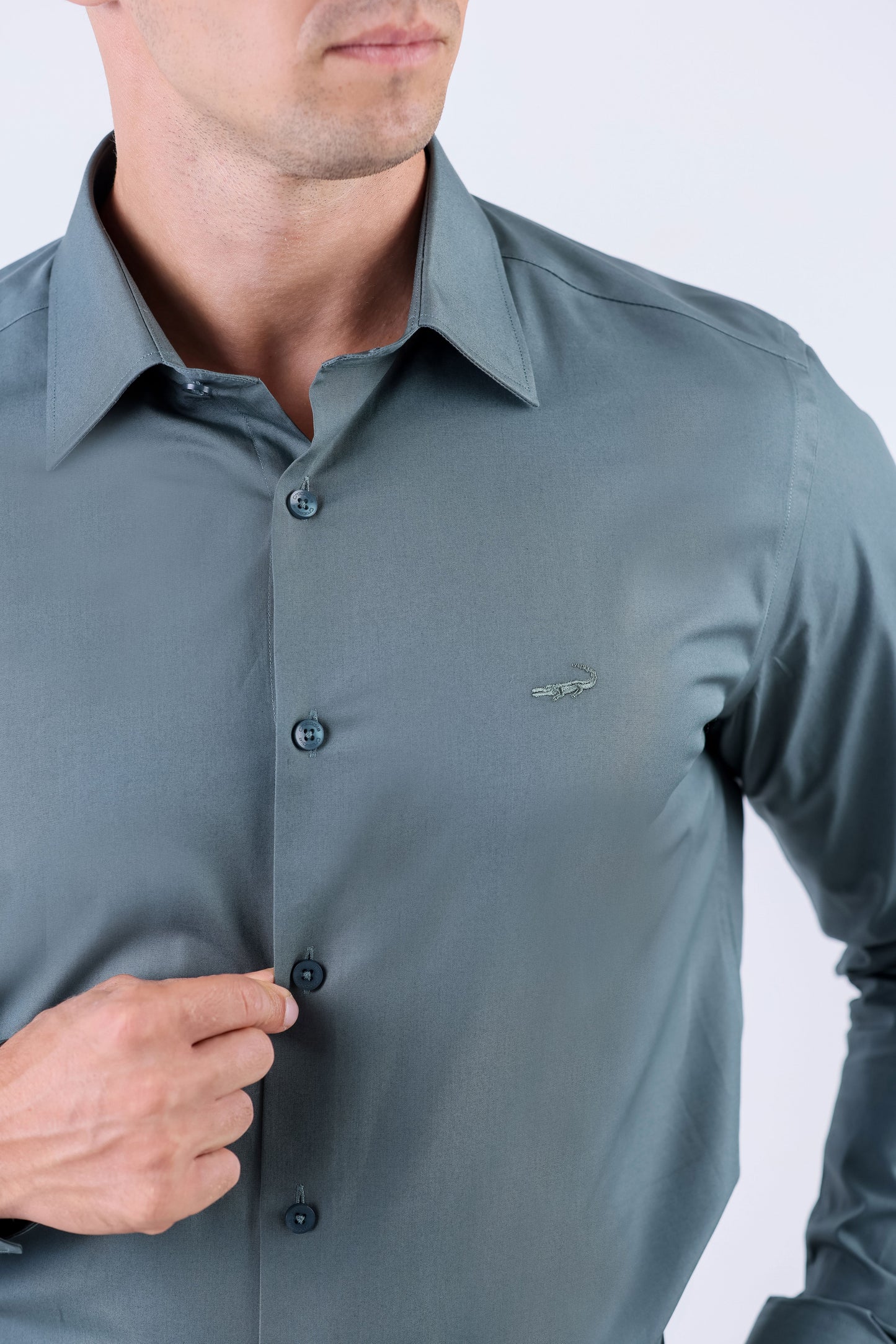 Crocodile Men Formal Seasonal Plain Slim Fit Shirt - Hedge Green