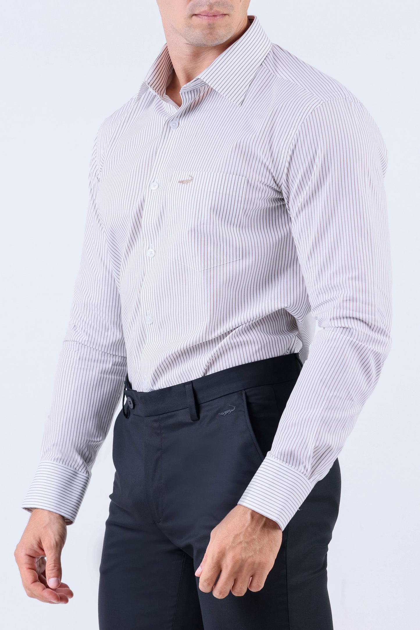 Crocodile Men Formal Seasonal Stripe Slim Fit Shirt - Beaver Fur