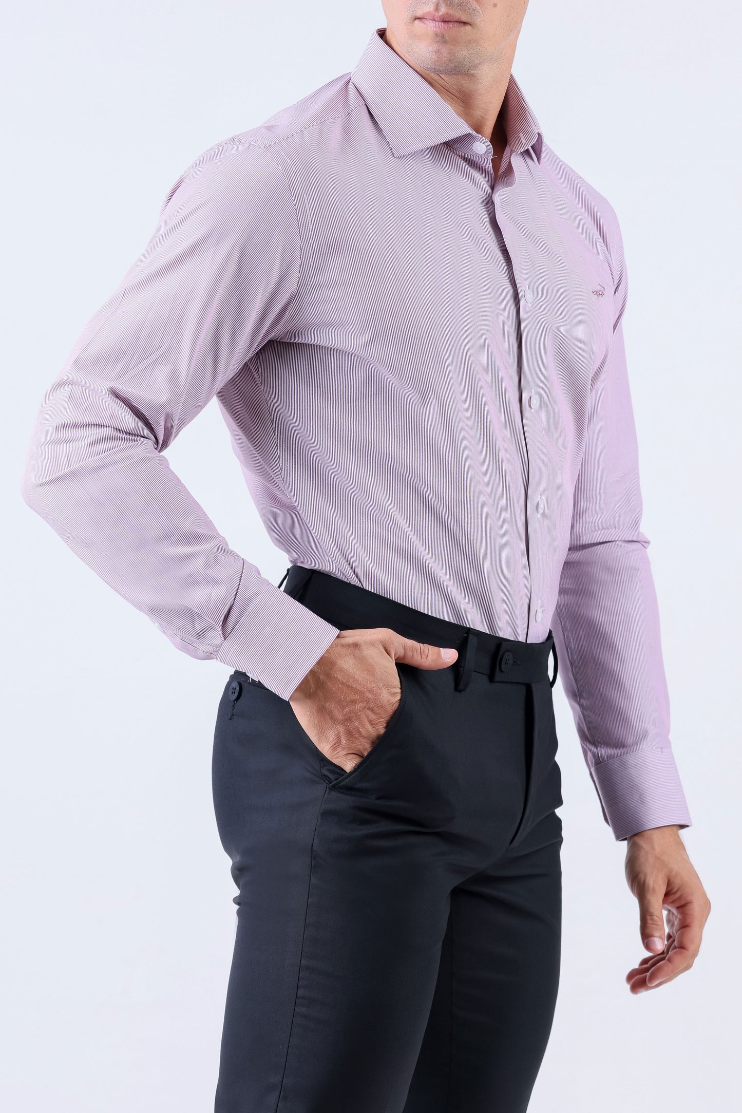 Crocodile Men Formal Seasonal Stripe Slim Fit Shirt - Tango Red