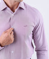 Crocodile Men Formal Seasonal Stripe Slim Fit Shirt - Tango Red