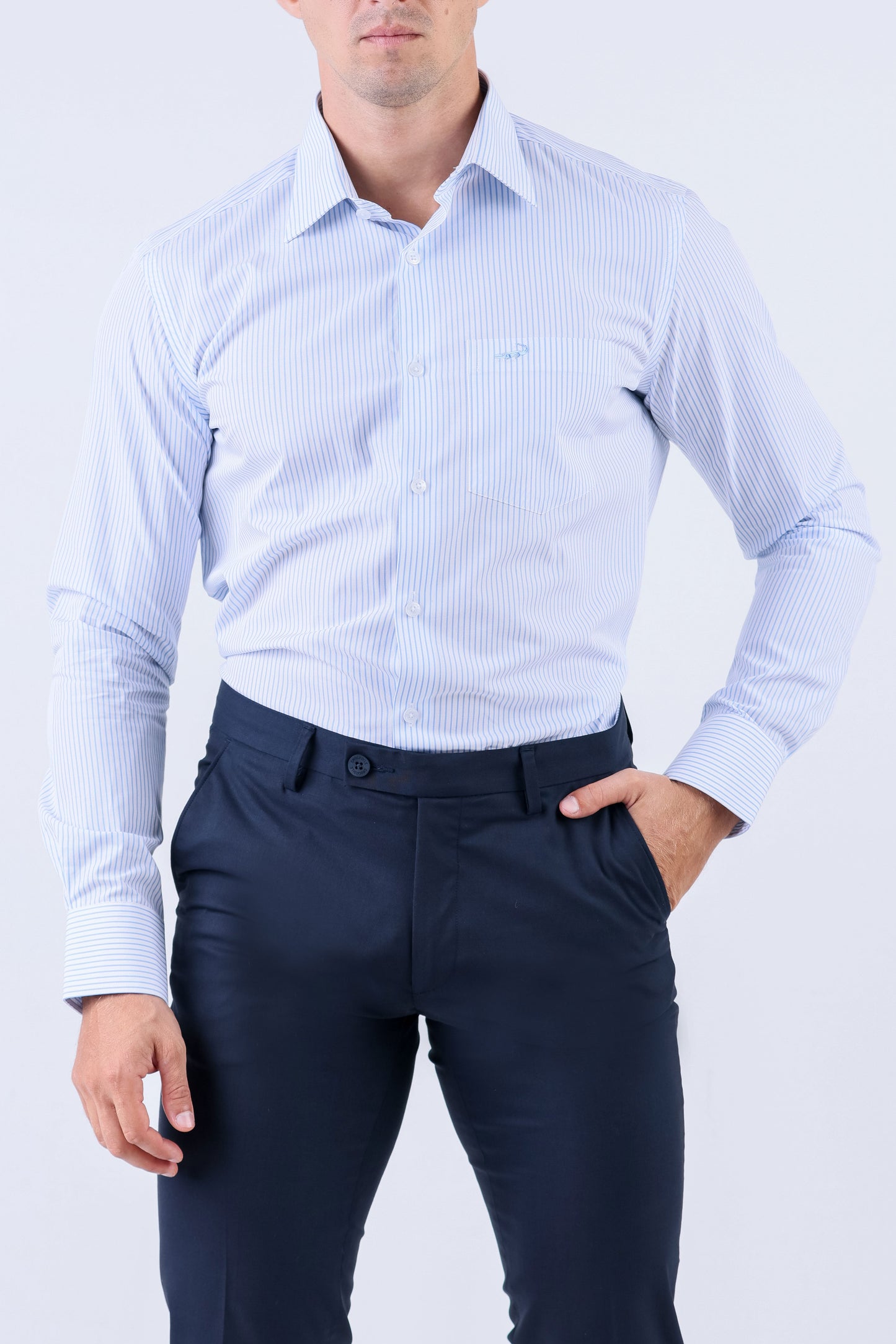 Crocodile Men Formal Seasonal Stripe Slim Fit Shirt - Cashmere Blue