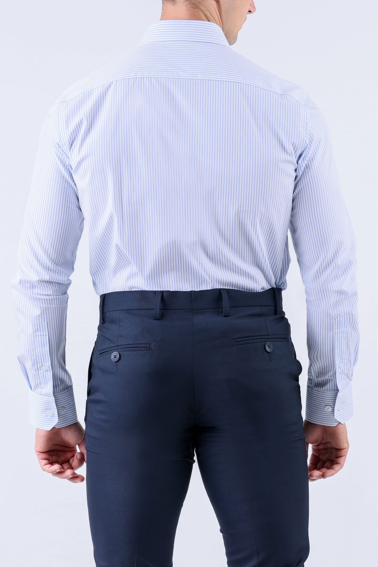 Crocodile Men Formal Seasonal Stripe Slim Fit Shirt - Cashmere Blue