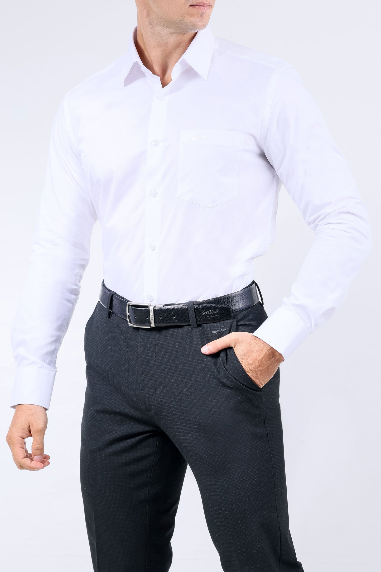 Crocodile Men Formal Seasonal Plain Slim Fit Shirt - Marshmallow