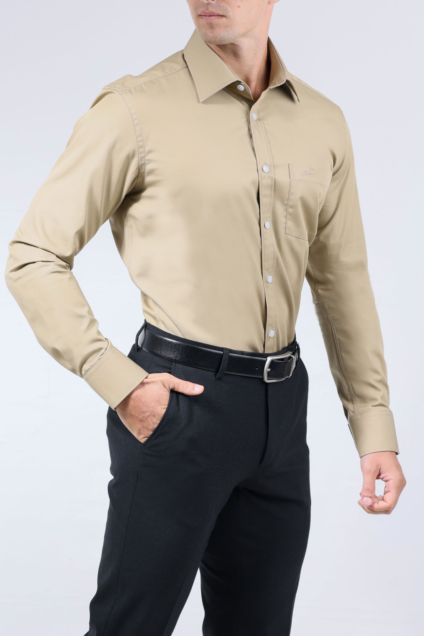 CROCODILE MEN FORMAL SEASONAL SLIM FIT FS SHIRT-TOBACCO BROWN