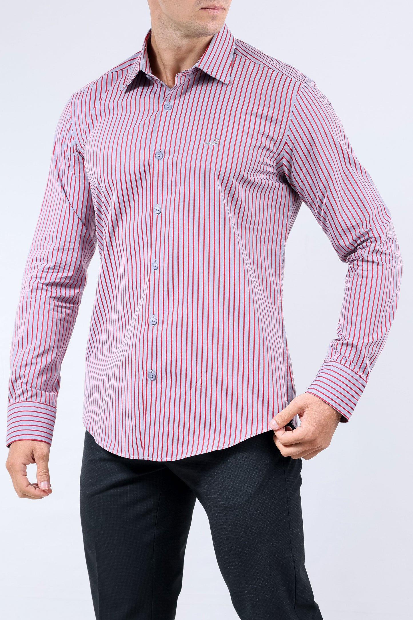 Crocodile Men Evening Slim Fit Shirt - Biking Red