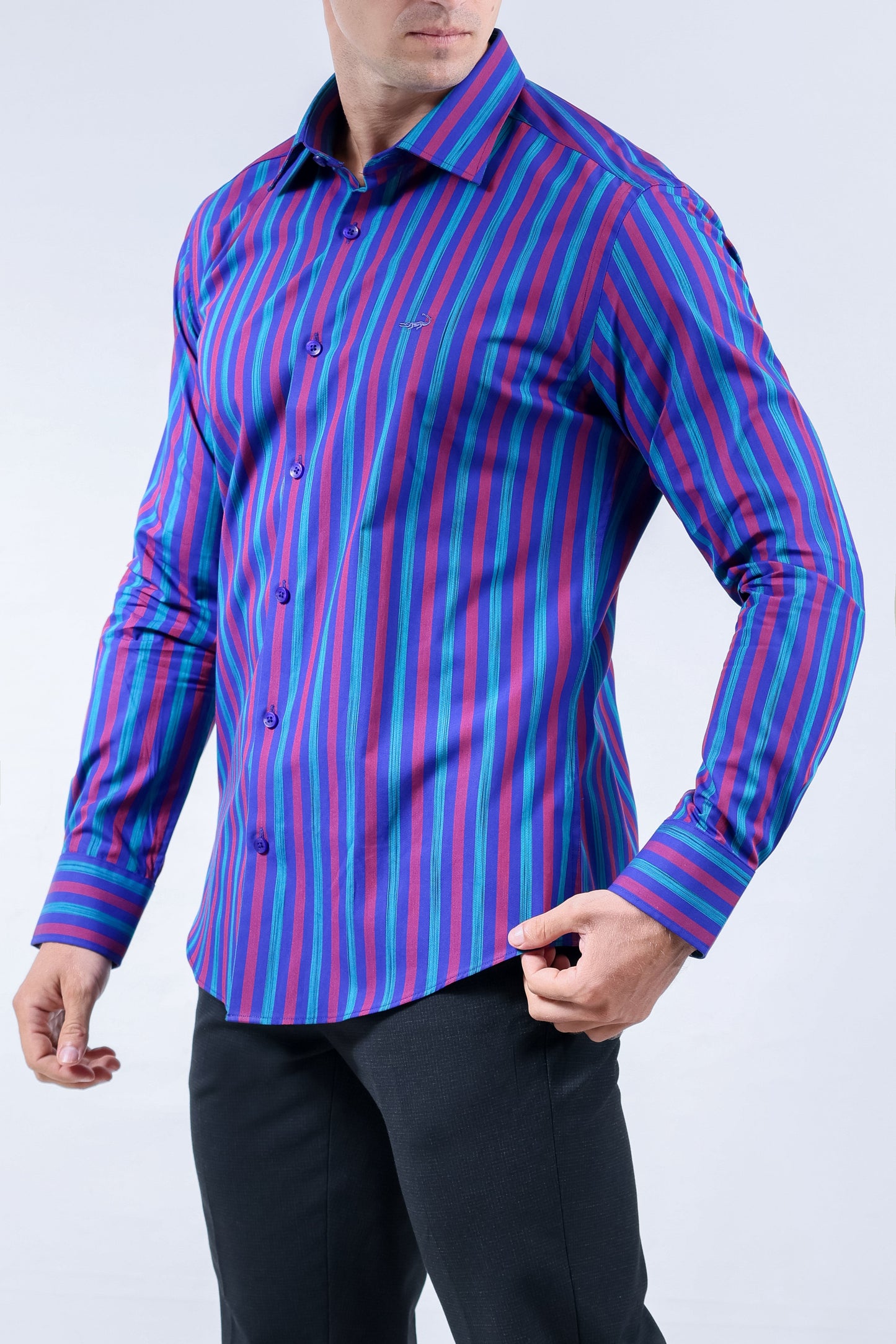 Crocodile Men Evening Slim Fit Shirt - Dazzling Blue