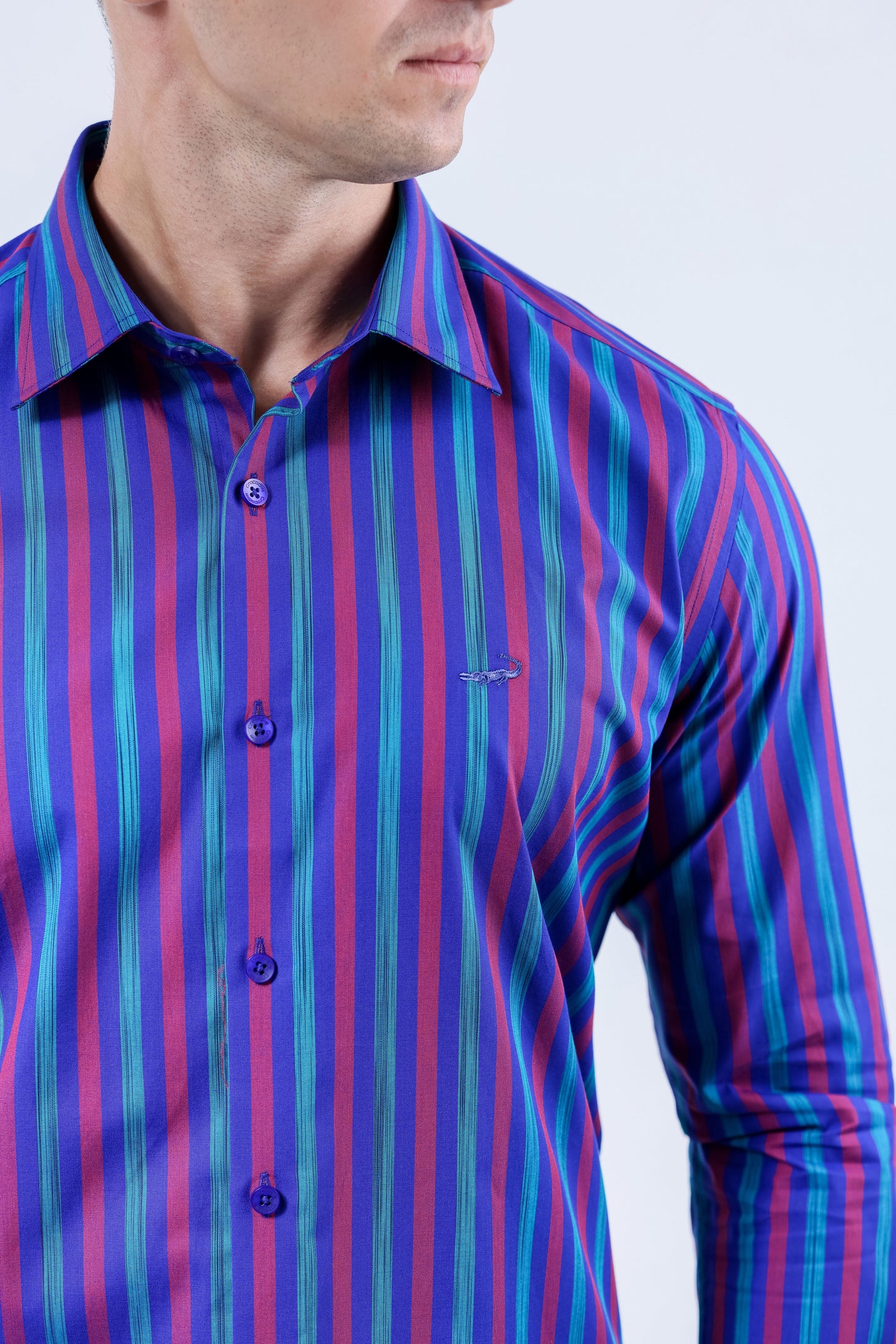Crocodile Men Evening Slim Fit Shirt - Dazzling Blue