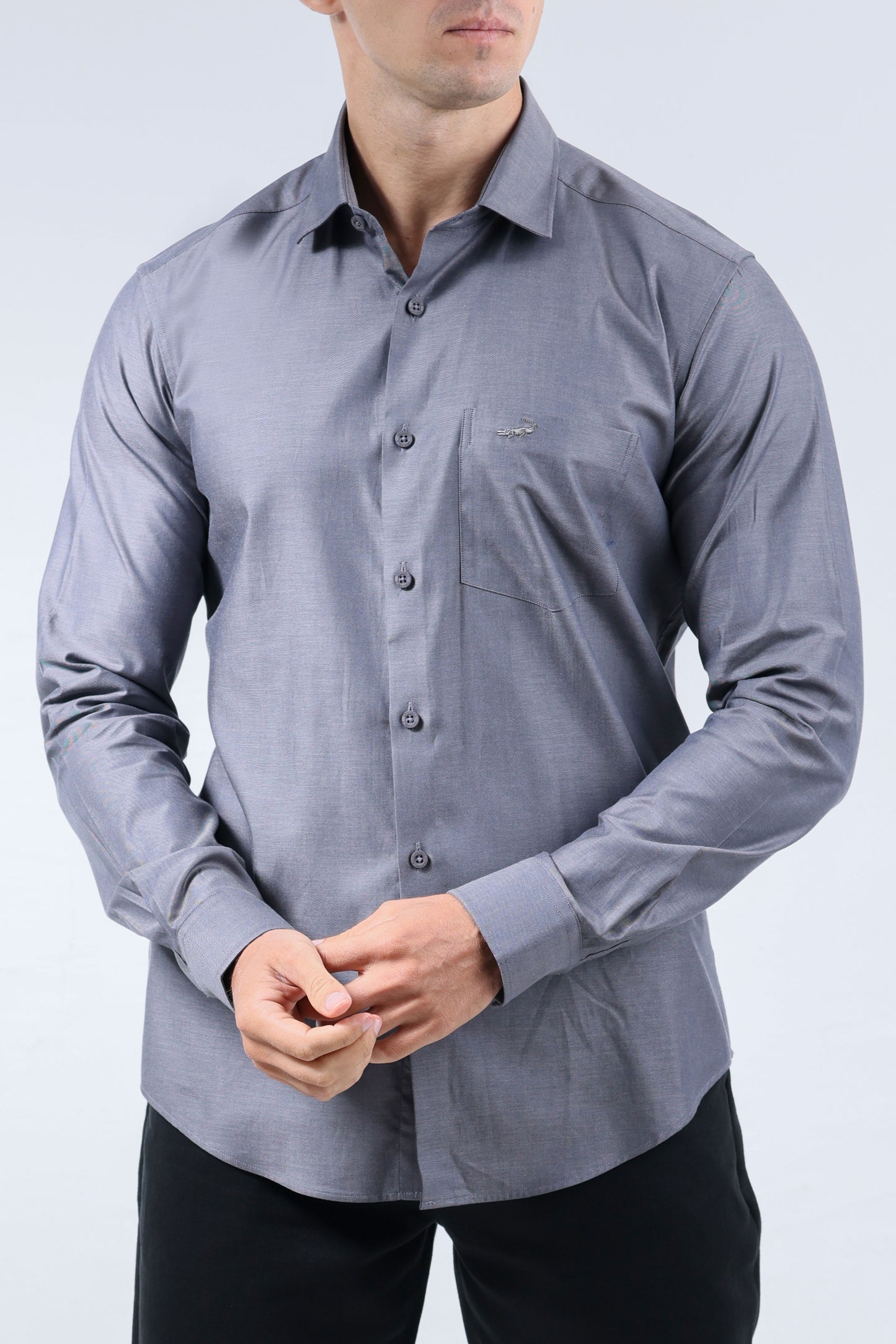 CROCODILE MEN SEMI FORMAL SLIM FIT FS SHIRT-STEEL GREY