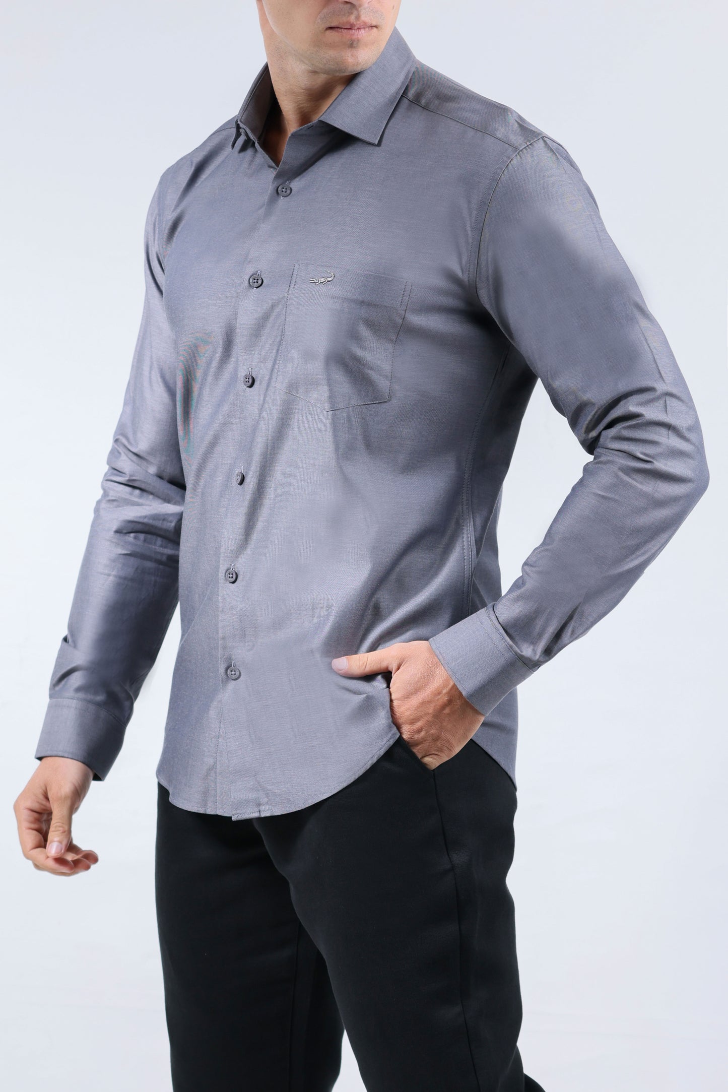 CROCODILE MEN SEMI FORMAL SLIM FIT FS SHIRT-STEEL GREY