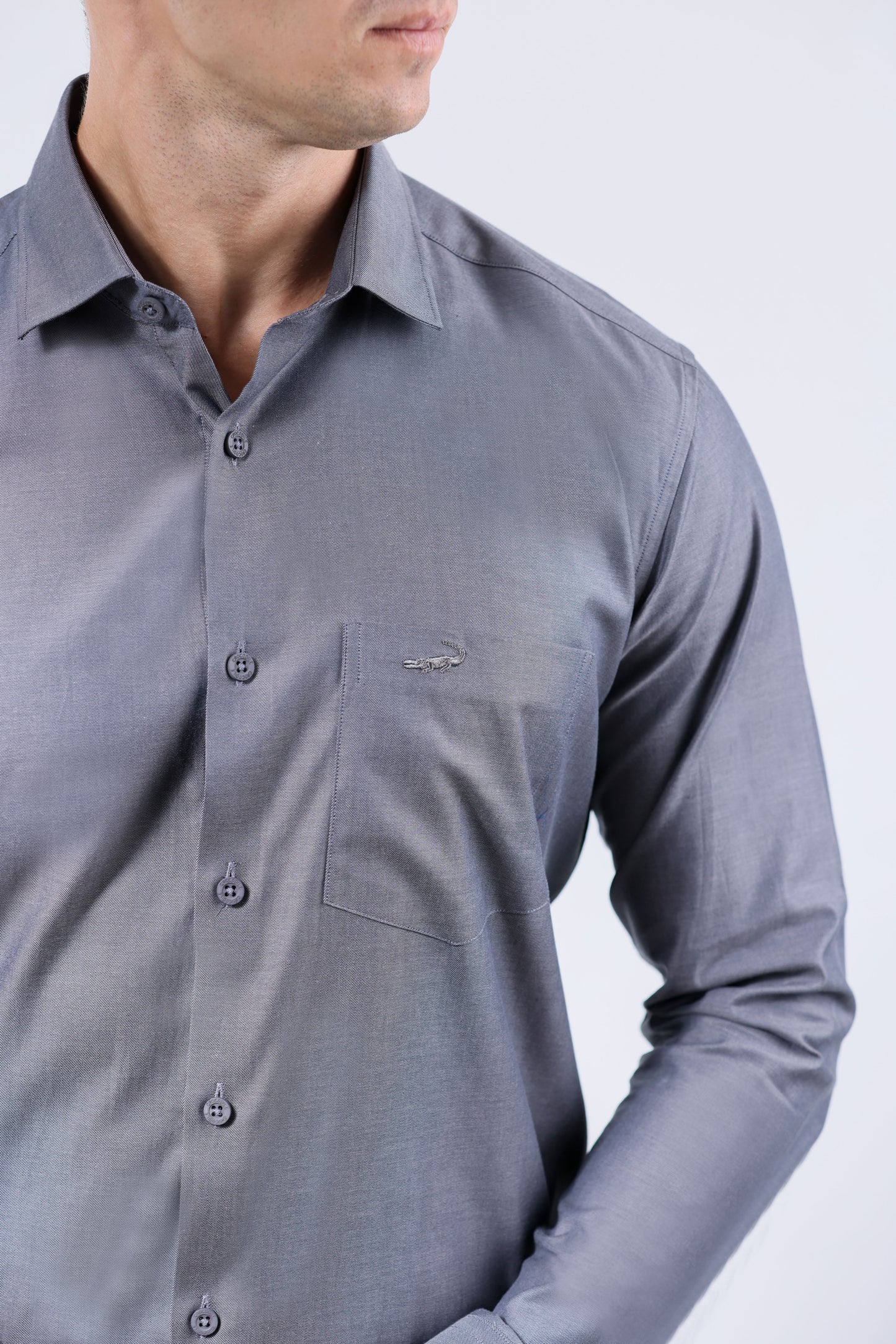 CROCODILE MEN SEMI FORMAL SLIM FIT FS SHIRT-STEEL GREY