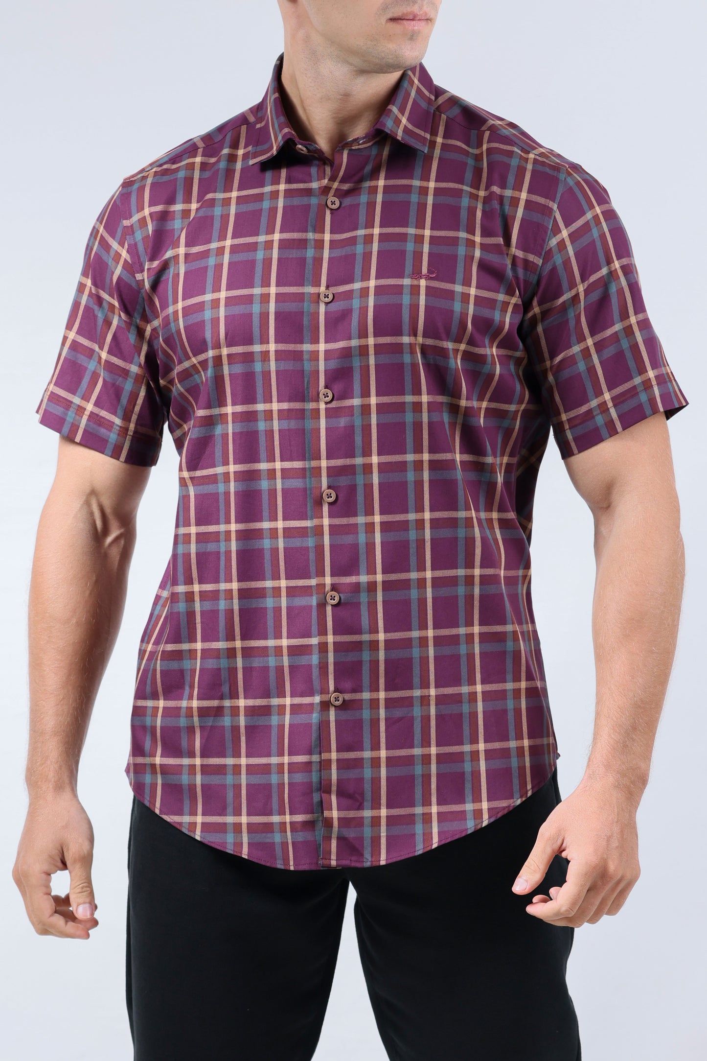 CROCODILE MEN SEMI CASUAL SLIM FIT HS SHIRT-PLUM WINE