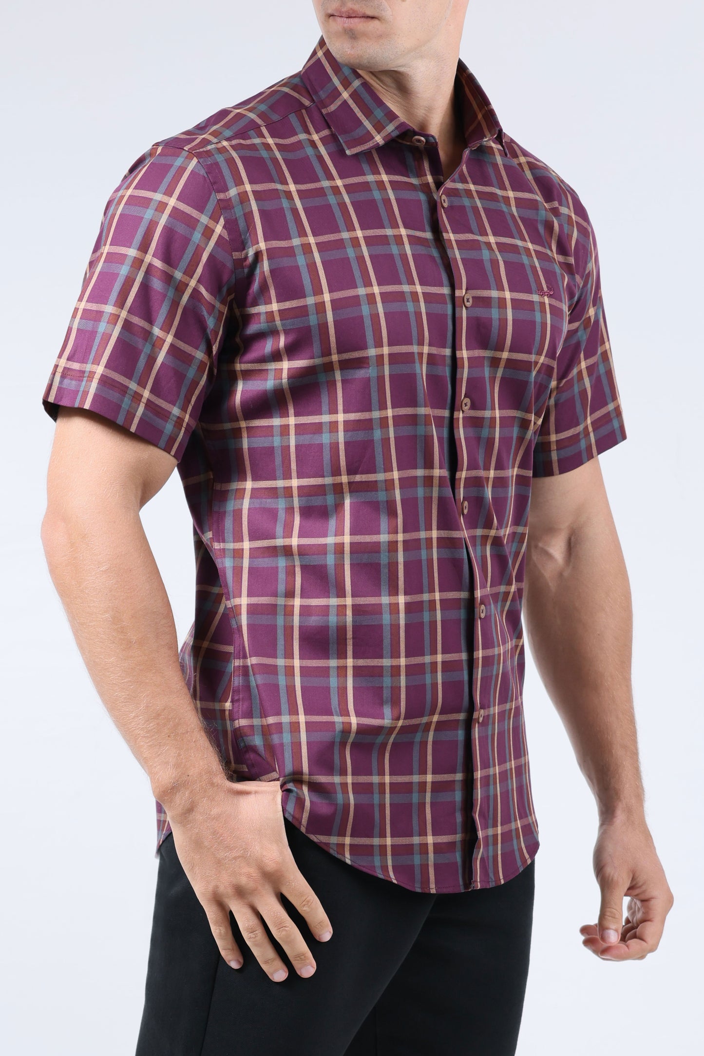 CROCODILE MEN SEMI CASUAL SLIM FIT HS SHIRT-PLUM WINE