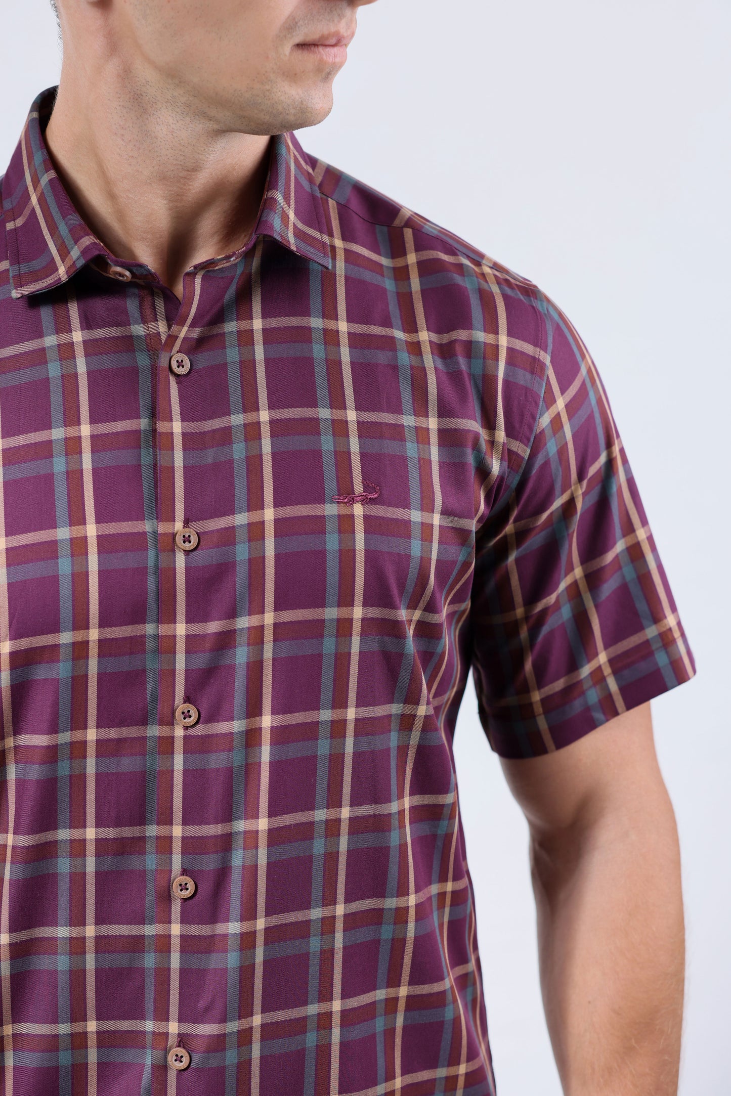 CROCODILE MEN SEMI CASUAL SLIM FIT HS SHIRT-PLUM WINE