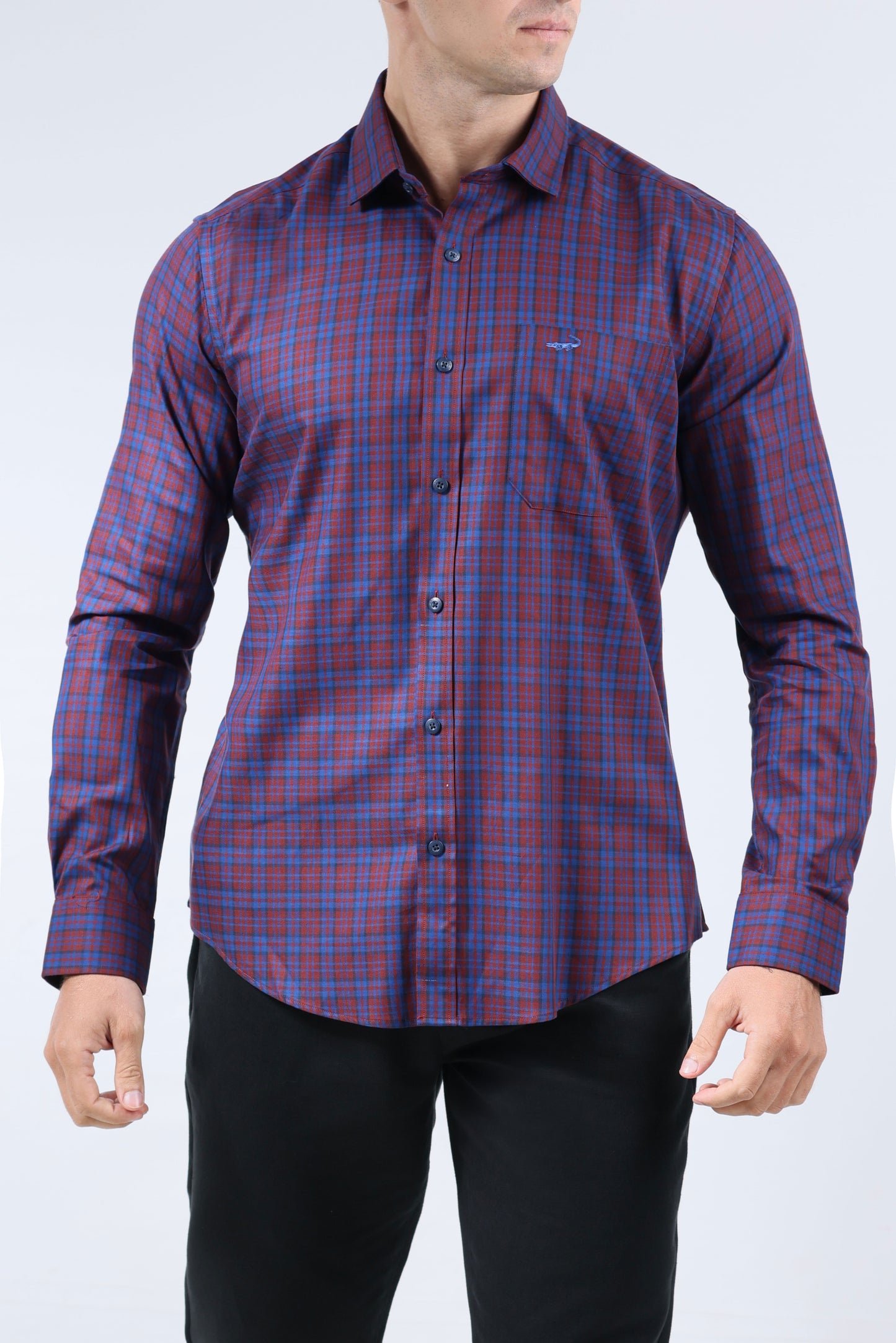 CROCODILE MEN SEMI CASUAL SLIM FIT FS SHIRT-BROWN SEQUOIA