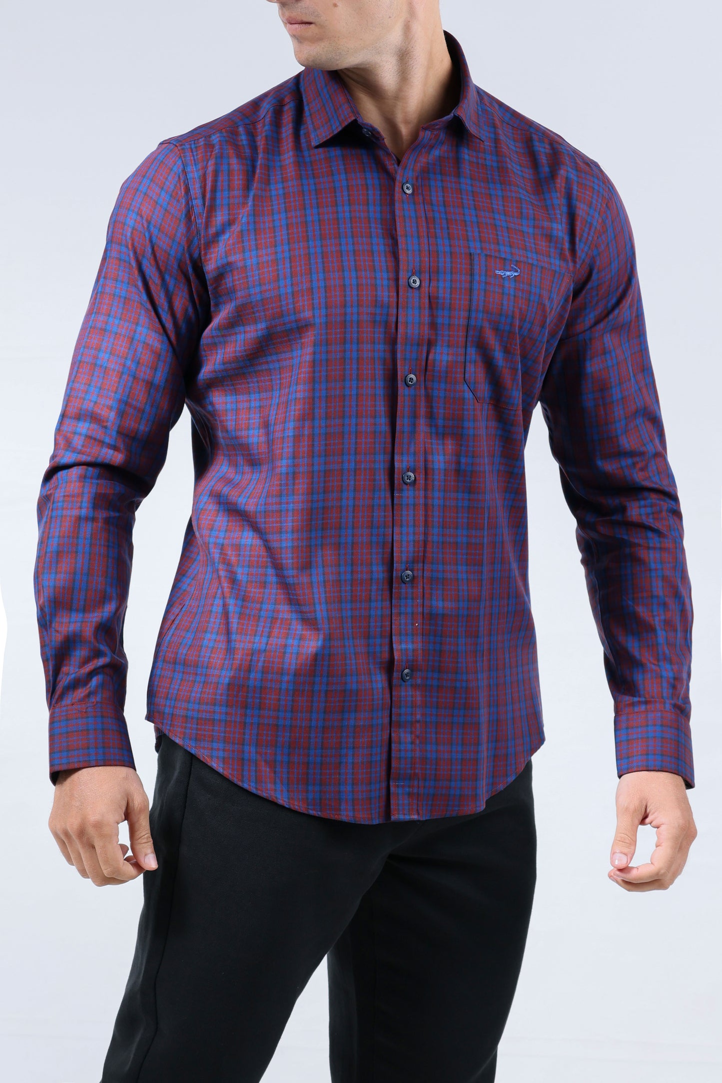 CROCODILE MEN SEMI CASUAL SLIM FIT FS SHIRT-BROWN SEQUOIA