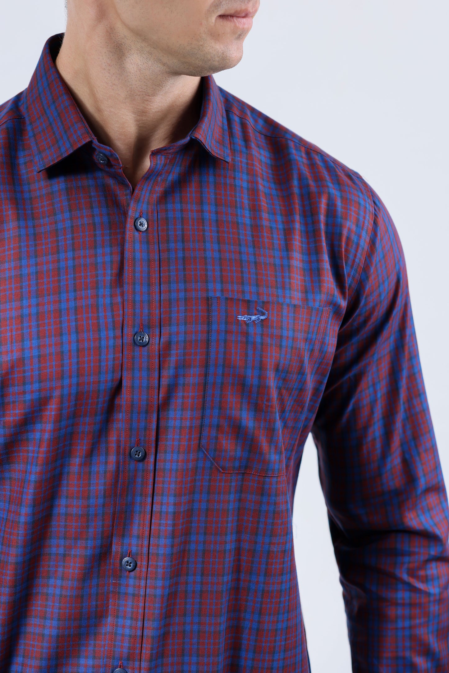 CROCODILE MEN SEMI CASUAL SLIM FIT FS SHIRT-BROWN SEQUOIA