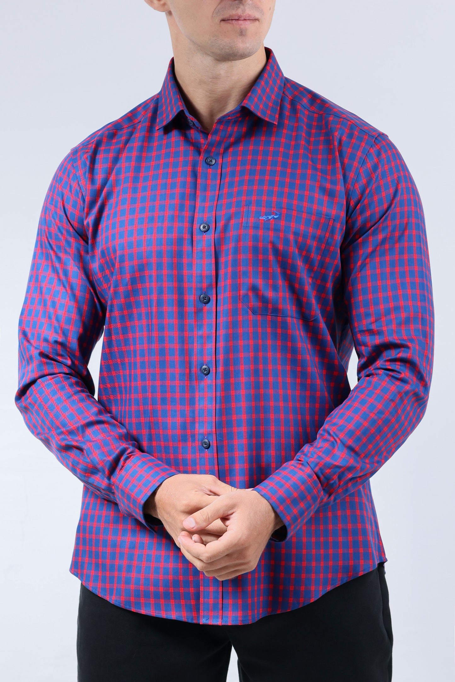 CROCODILE MEN SEMI CASUAL SLIM FIT FS SHIRT-BRIGHT COBALT