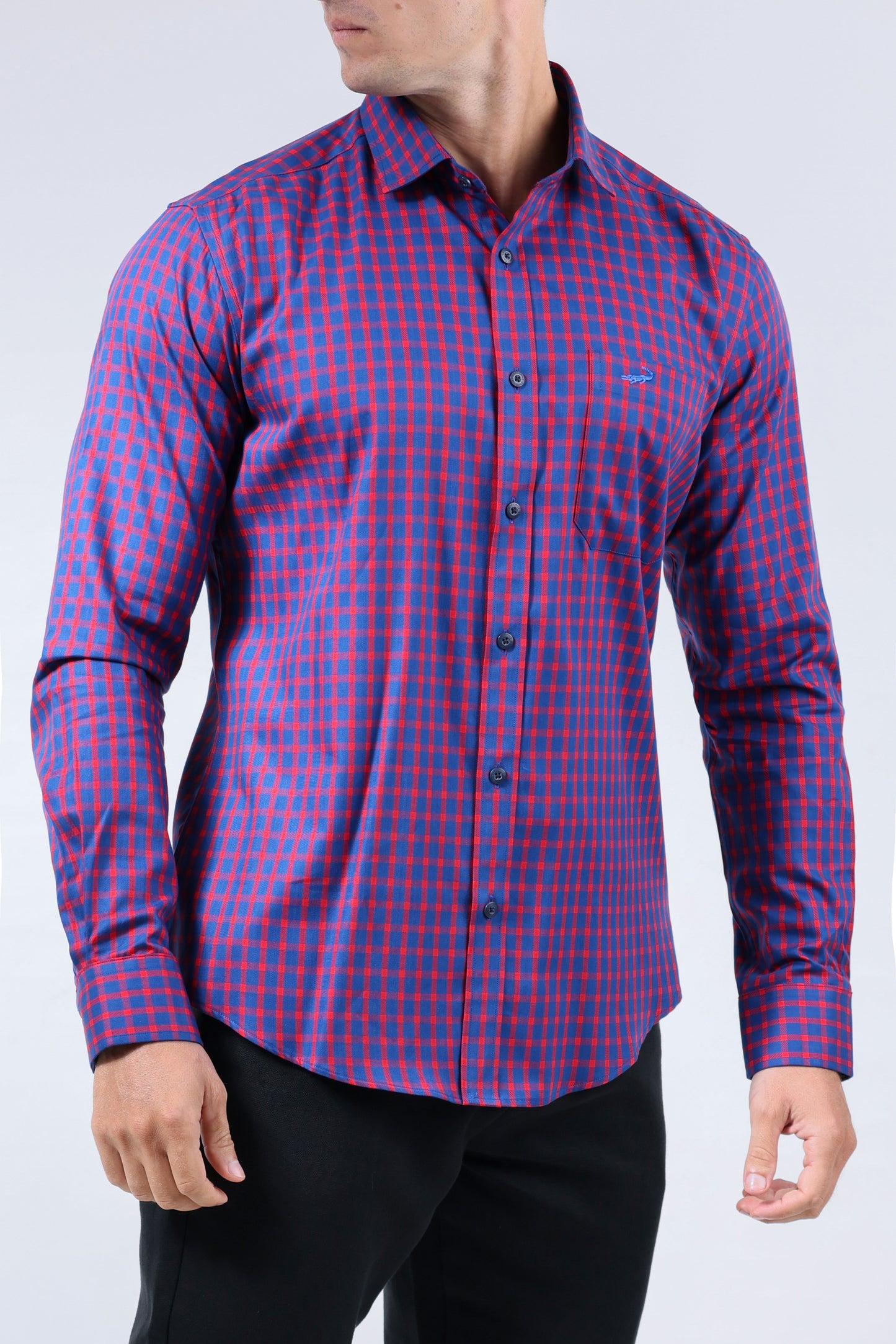 CROCODILE MEN SEMI CASUAL SLIM FIT FS SHIRT-BRIGHT COBALT