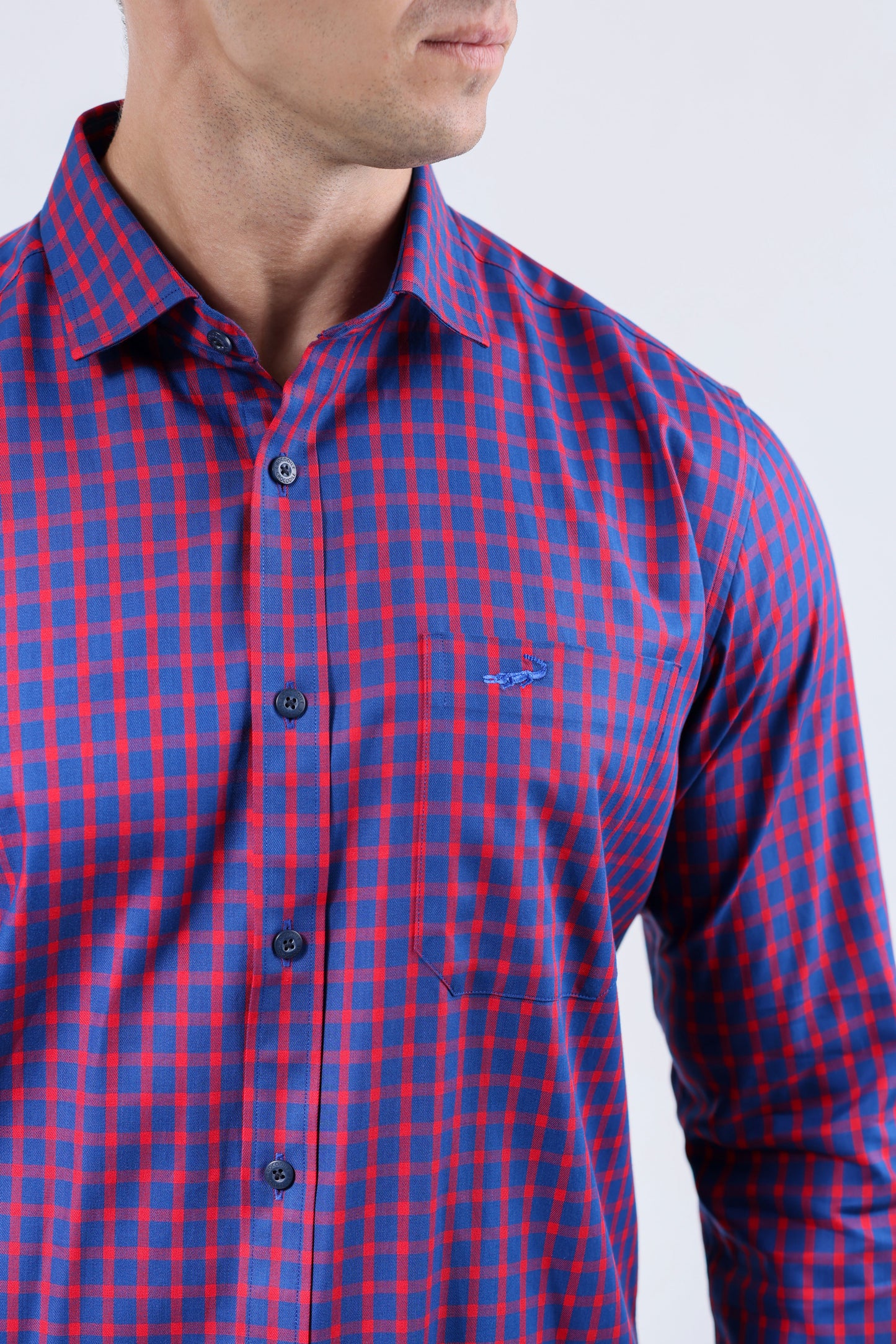 CROCODILE MEN SEMI CASUAL SLIM FIT FS SHIRT-BRIGHT COBALT