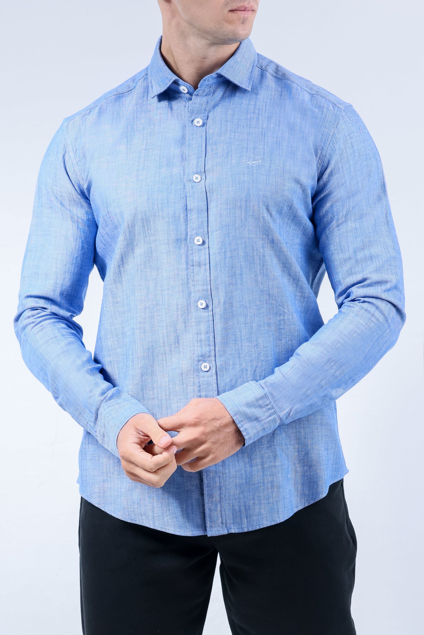 Crocodile Men Semi-Casual Plain Slim Fit Shirt - Baby Blue