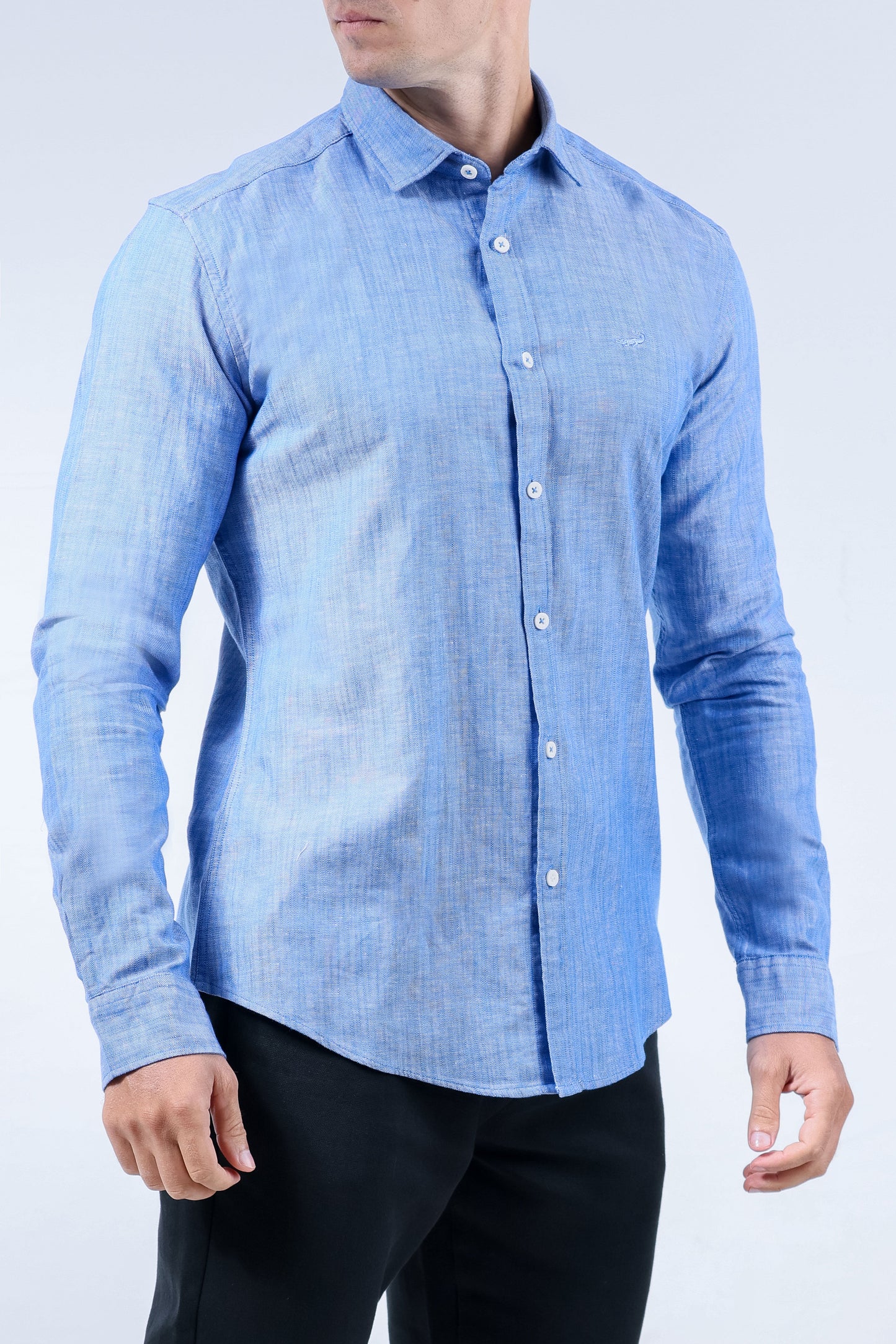 Crocodile Men Semi-Casual Plain Slim Fit Shirt - Baby Blue