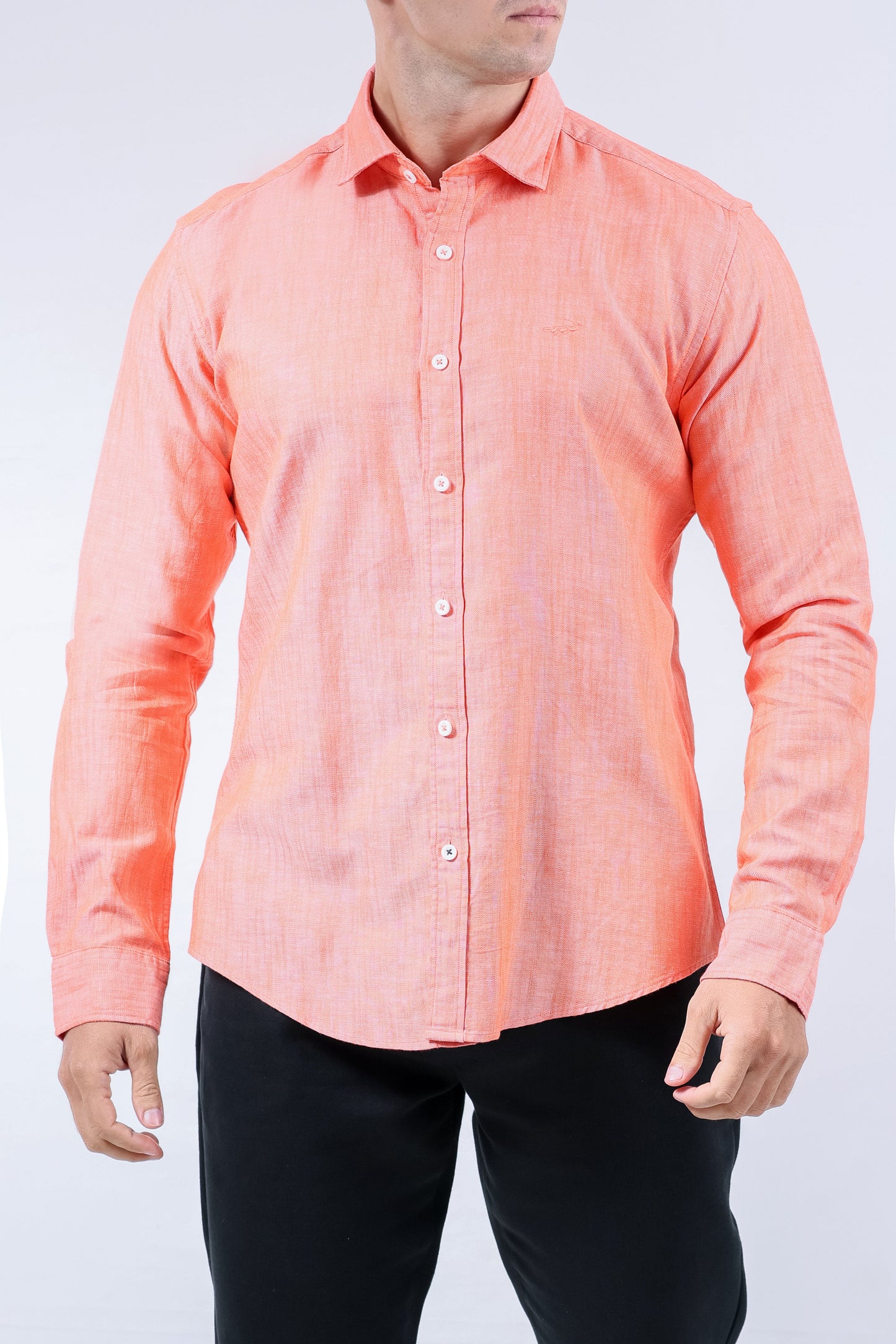 Crocodile Men Semi-Casual Plain Slim Fit Shirt - Apricot Orange