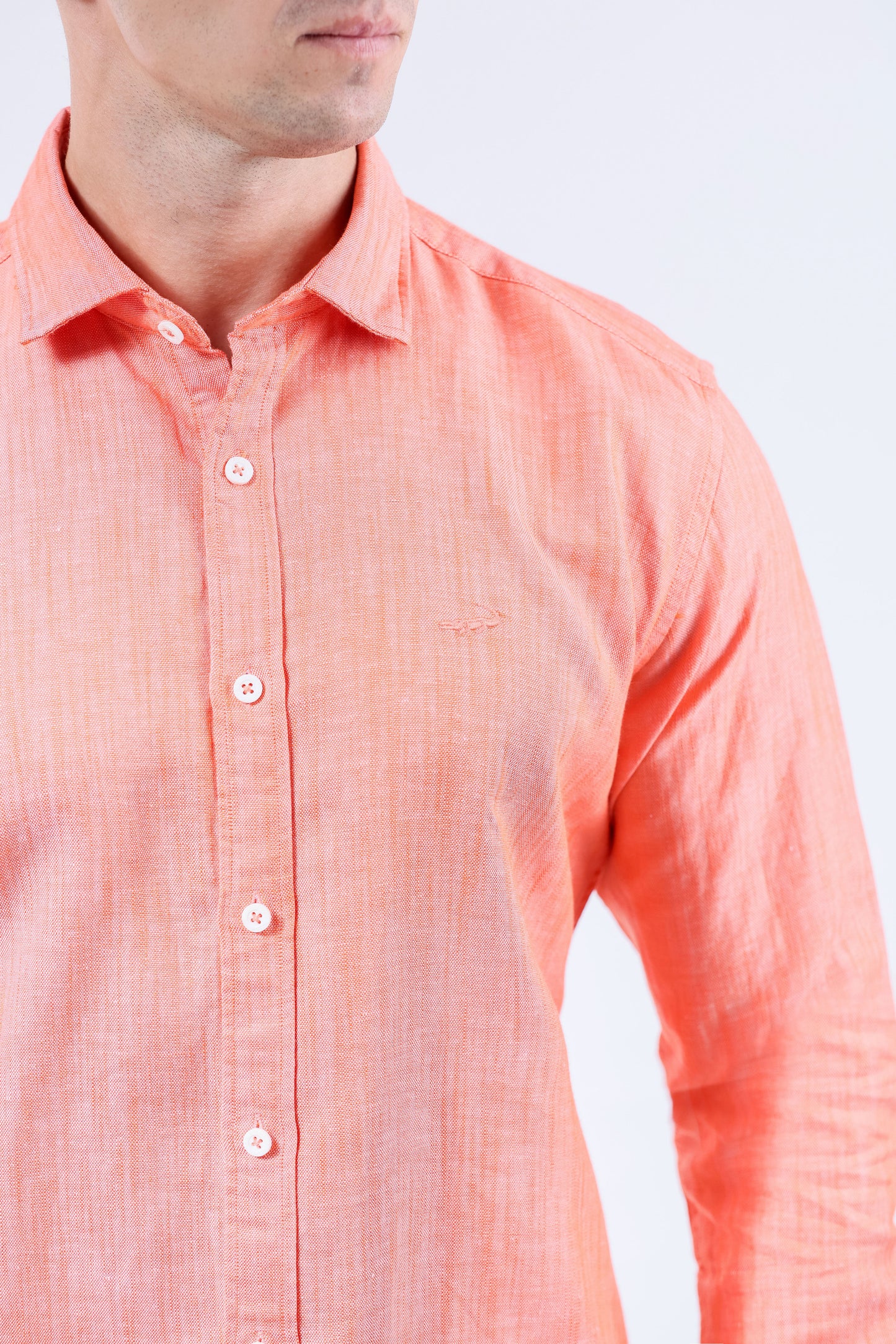 Crocodile Men Semi-Casual Plain Slim Fit Shirt - Apricot Orange