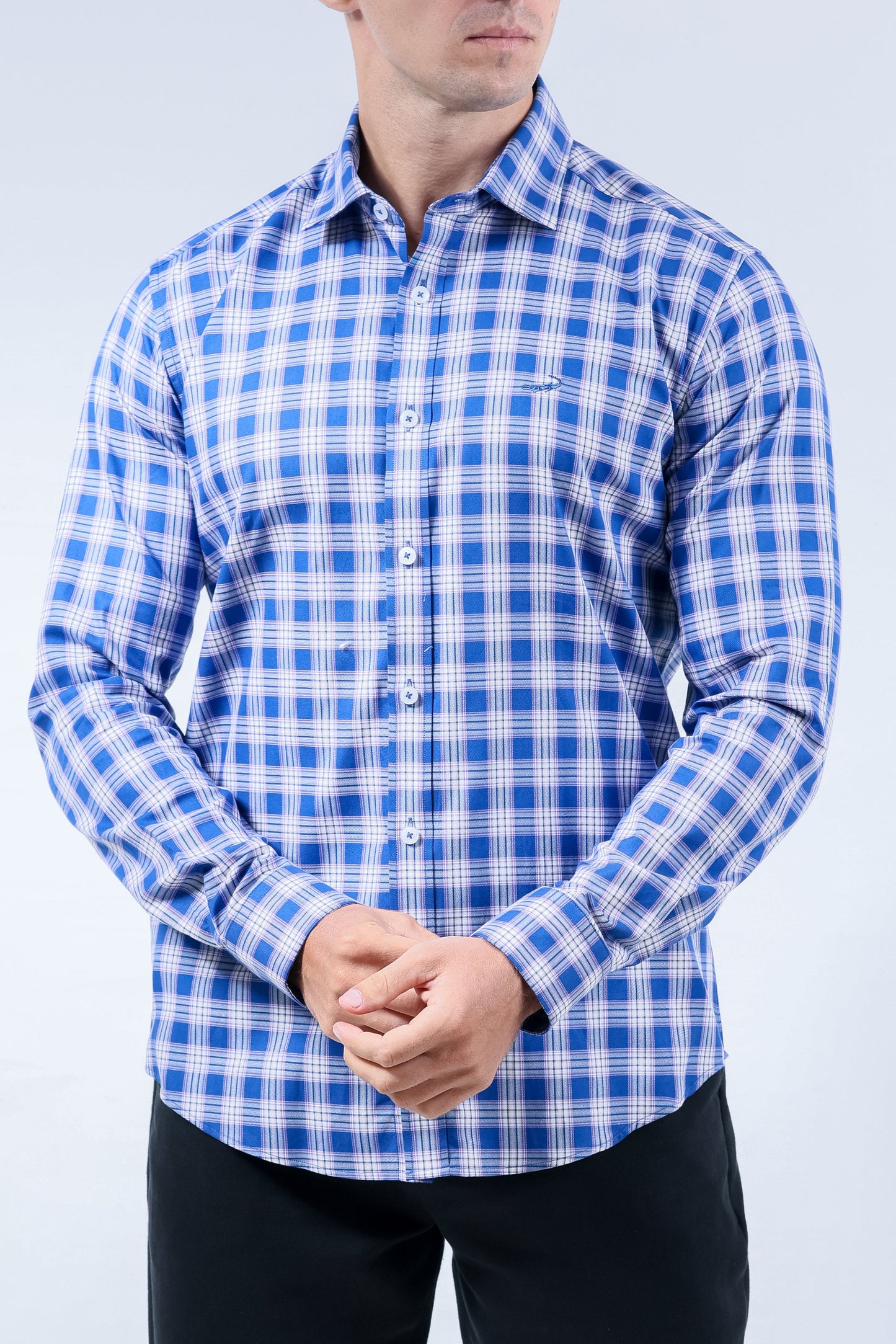Crocodile Men Semi-Casual Checks Slim Fit Shirt - Dazzling Blue