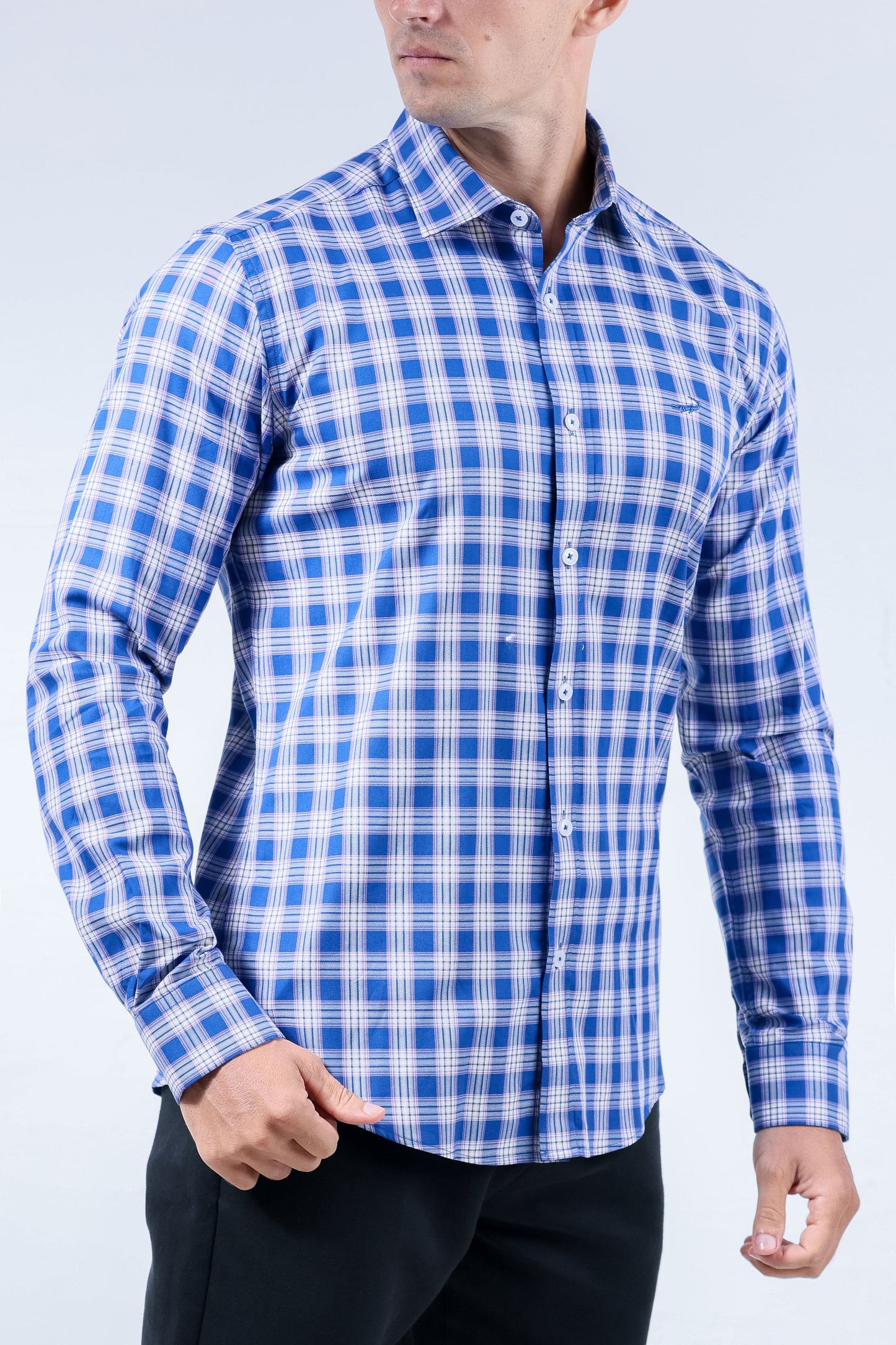 Crocodile Men Semi-Casual Checks Slim Fit Shirt - Dazzling Blue