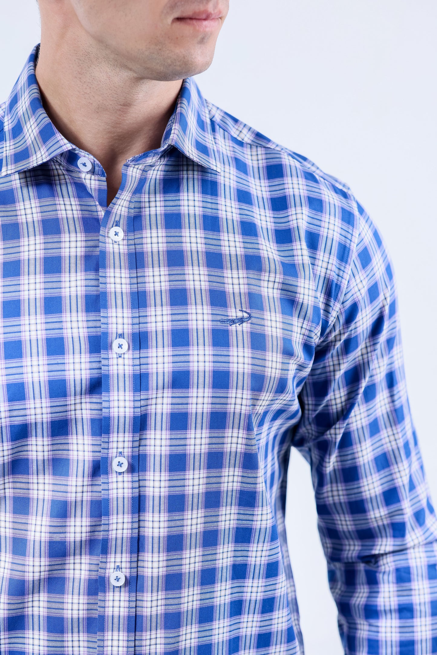 Crocodile Men Semi-Casual Checks Slim Fit Shirt - Dazzling Blue