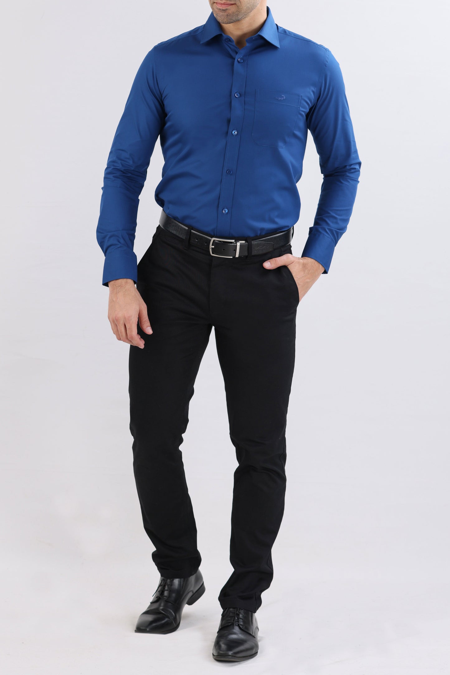 Crocodile Work & Travel Slim Fit Fs Shirt Blue - Moroccan Blue