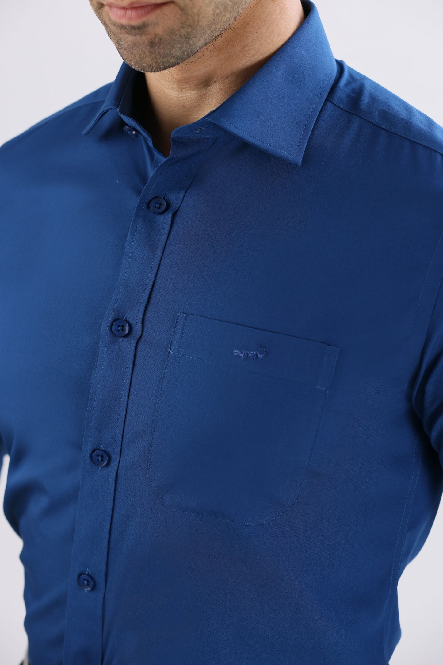 Crocodile Work & Travel Slim Fit Fs Shirt Blue - Moroccan Blue