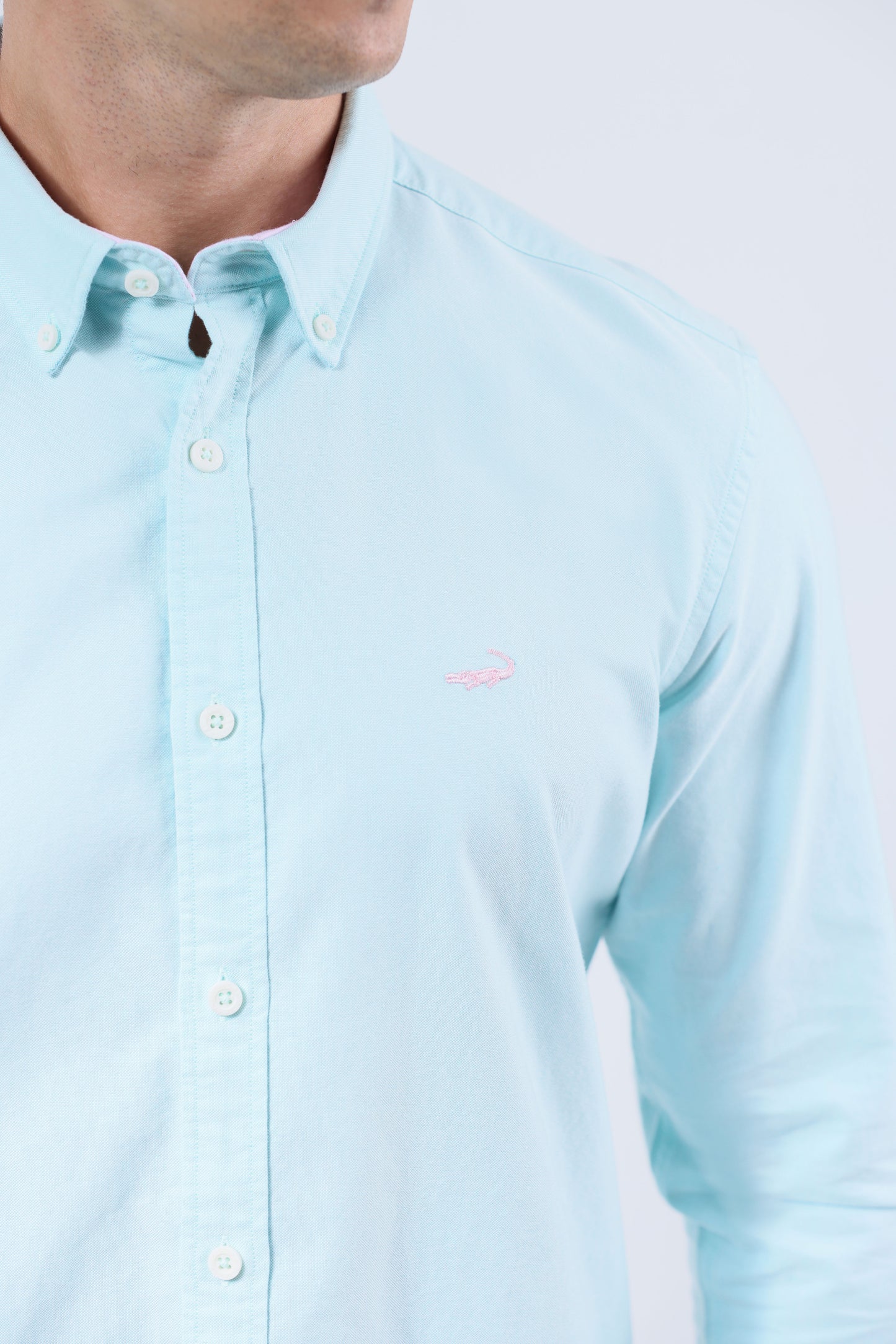 CROCODILE MEN SEMI CASUAL SLIM FIT FS SHIRT-AQUA GLASS