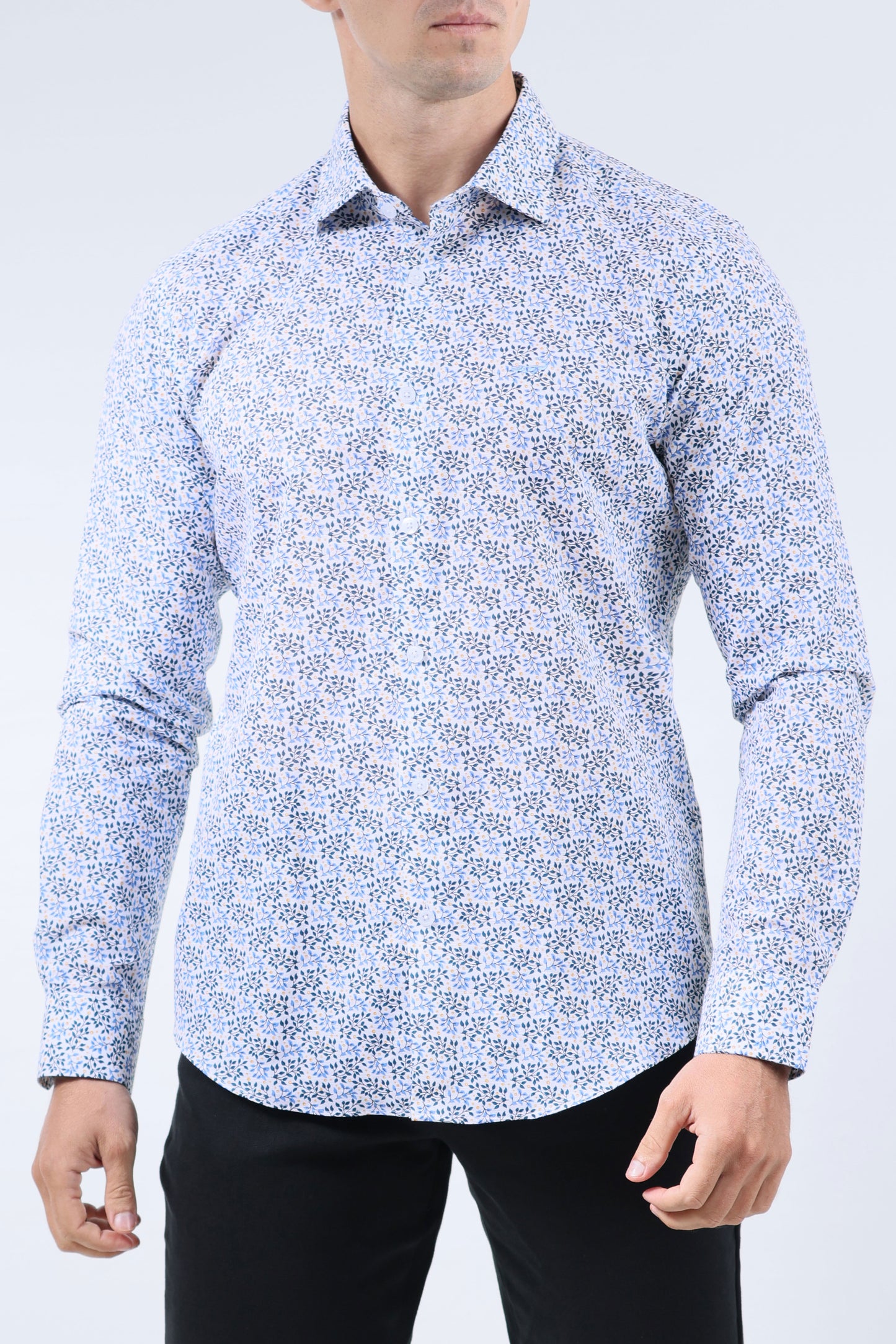 CROCODILE MEN SEMI CASUAL SLIM FIT FS SHIRT- BLUE FORGET ME NOT