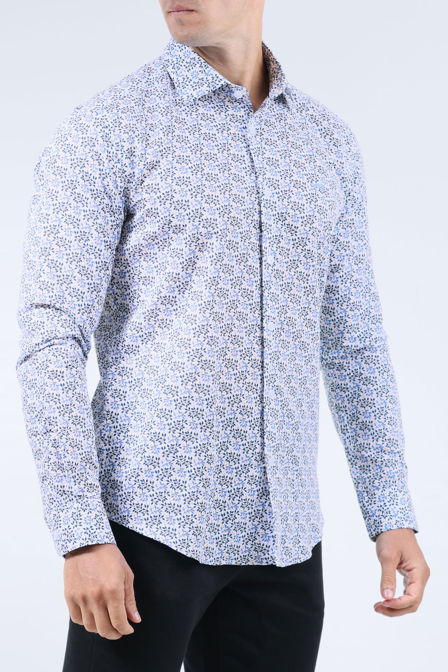 CROCODILE MEN SEMI CASUAL SLIM FIT FS SHIRT- BLUE FORGET ME NOT