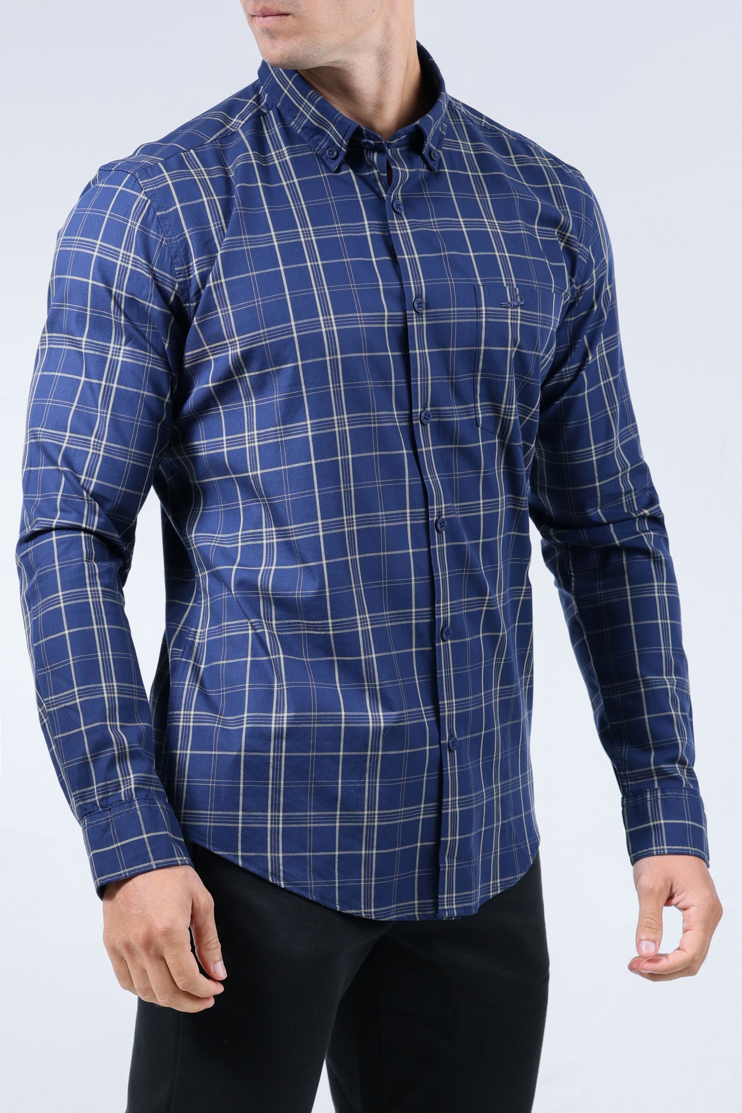 CROCODILE MEN SEMI CASUAL SLIM FIT FS SHIRT-NAVY