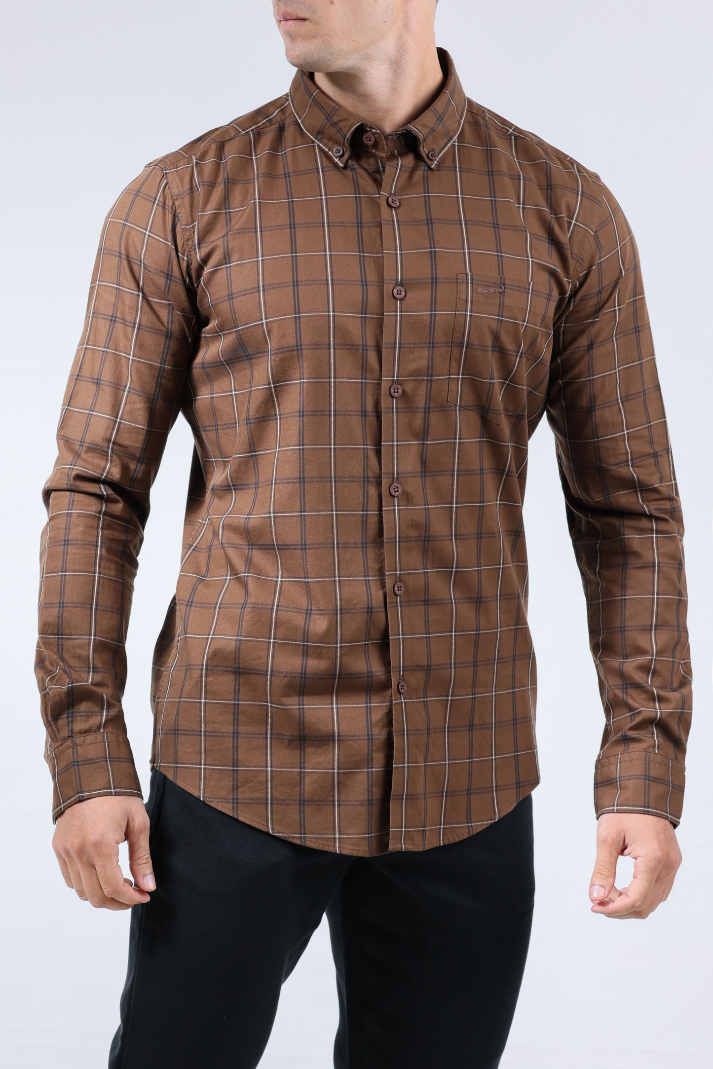 CROCODILE MEN SEMI CASUAL SLIM FIT FS SHIRT- BROWN SEQUOIA