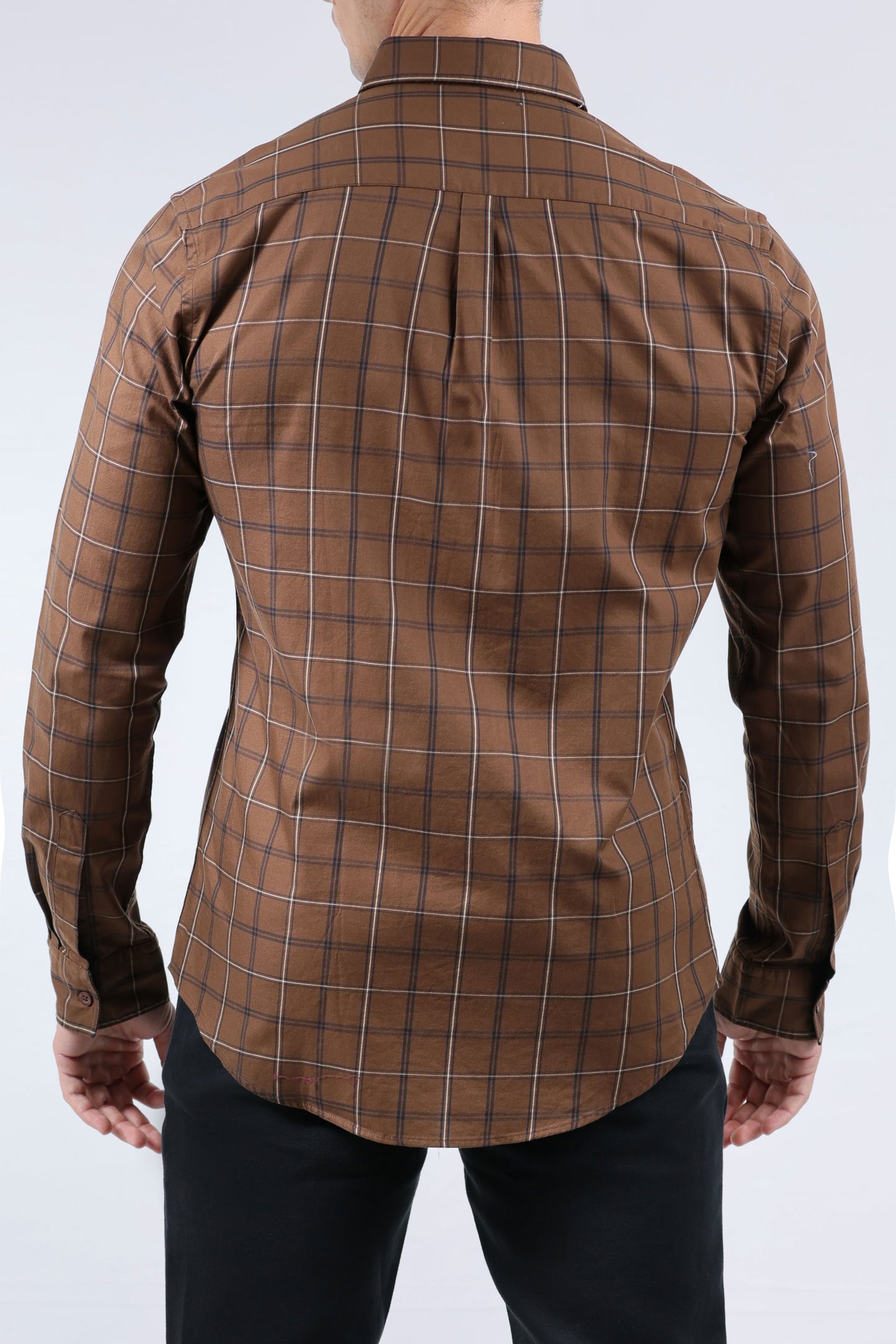 CROCODILE MEN SEMI CASUAL SLIM FIT FS SHIRT- BROWN SEQUOIA