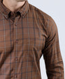 CROCODILE MEN SEMI CASUAL SLIM FIT FS SHIRT- BROWN SEQUOIA