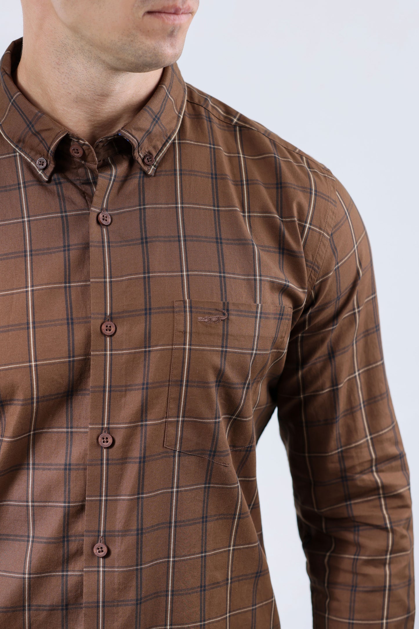 CROCODILE MEN SEMI CASUAL SLIM FIT FS SHIRT- BROWN SEQUOIA
