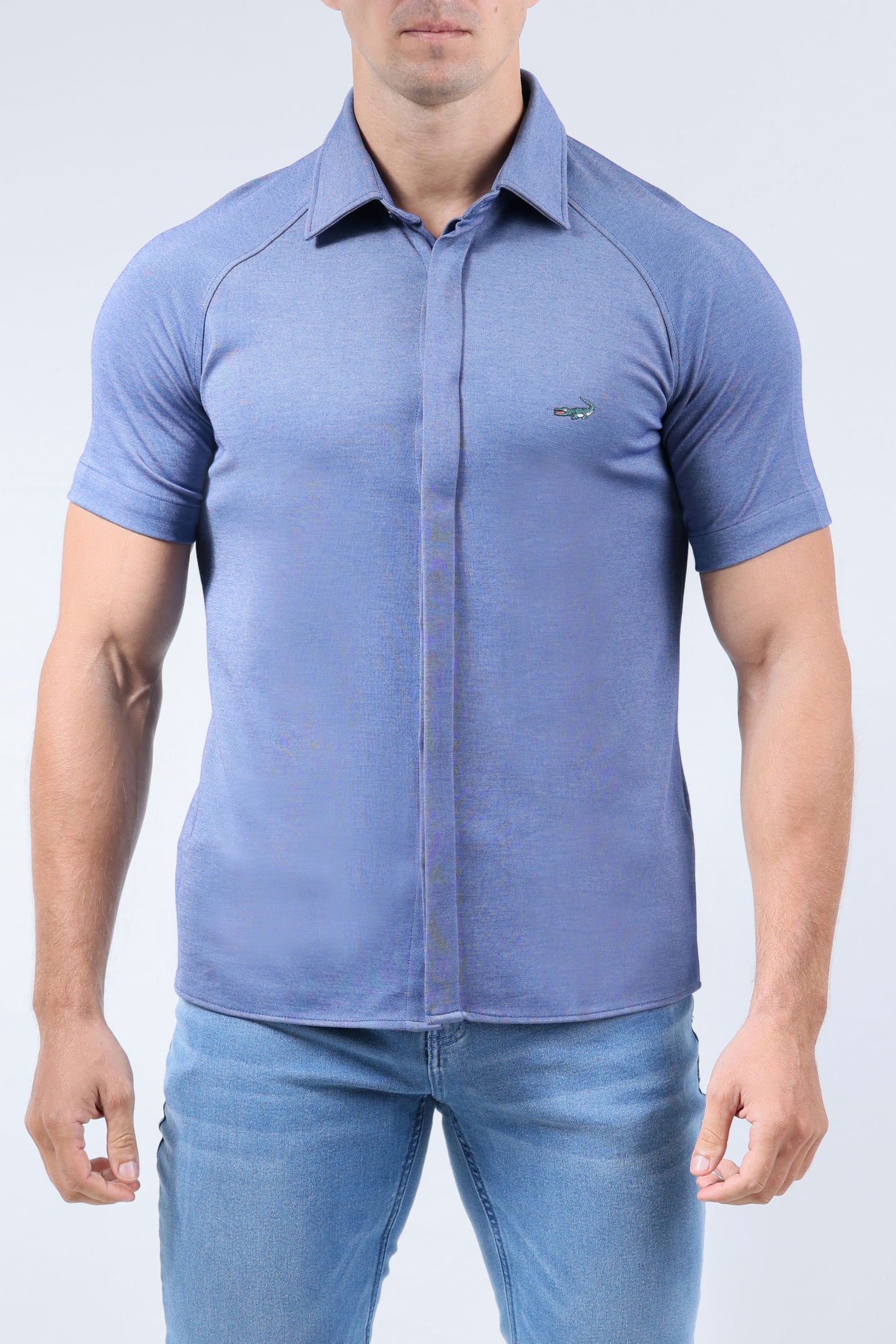 CROCODILE MEN SEMI CASUAL KNIT SLIM FIT SHIRT HS-PRINCESS BLUE