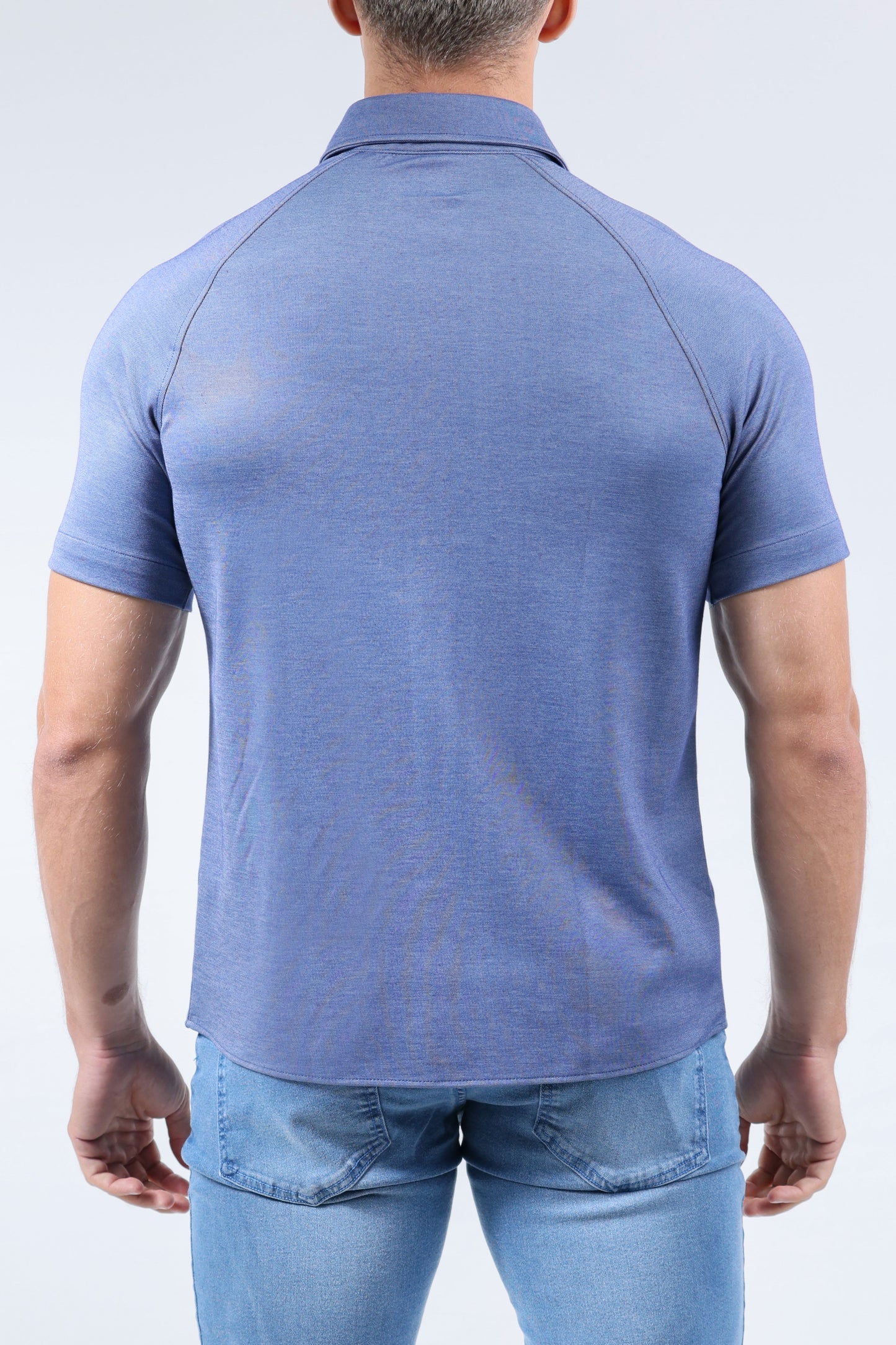 CROCODILE MEN SEMI CASUAL KNIT SLIM FIT SHIRT HS-PRINCESS BLUE