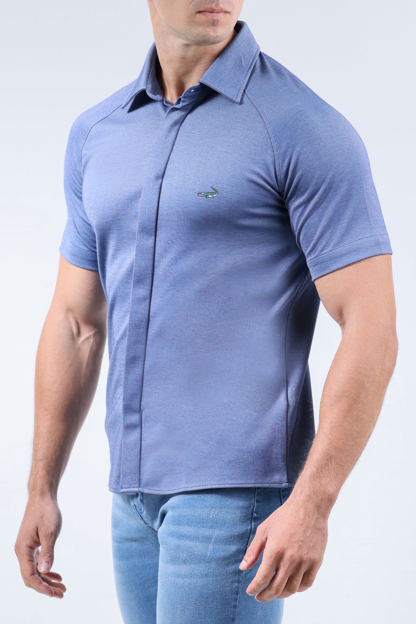 CROCODILE MEN SEMI CASUAL KNIT SLIM FIT SHIRT HS-PRINCESS BLUE