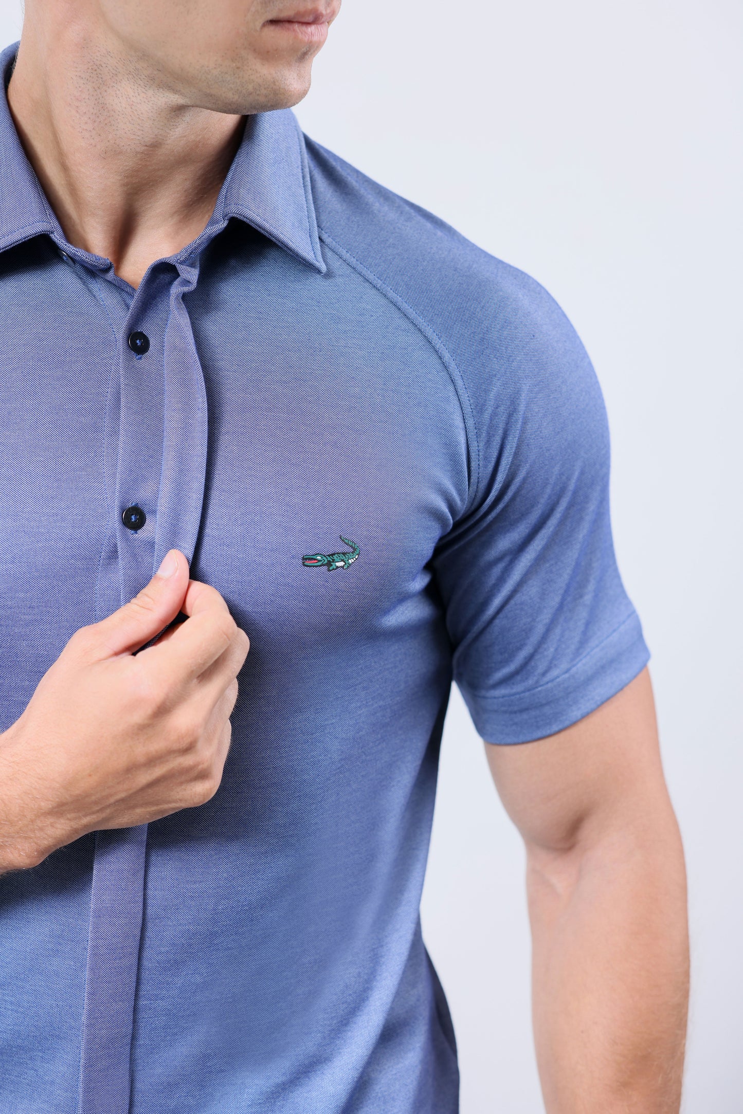 CROCODILE MEN SEMI CASUAL KNIT SLIM FIT SHIRT HS-PRINCESS BLUE