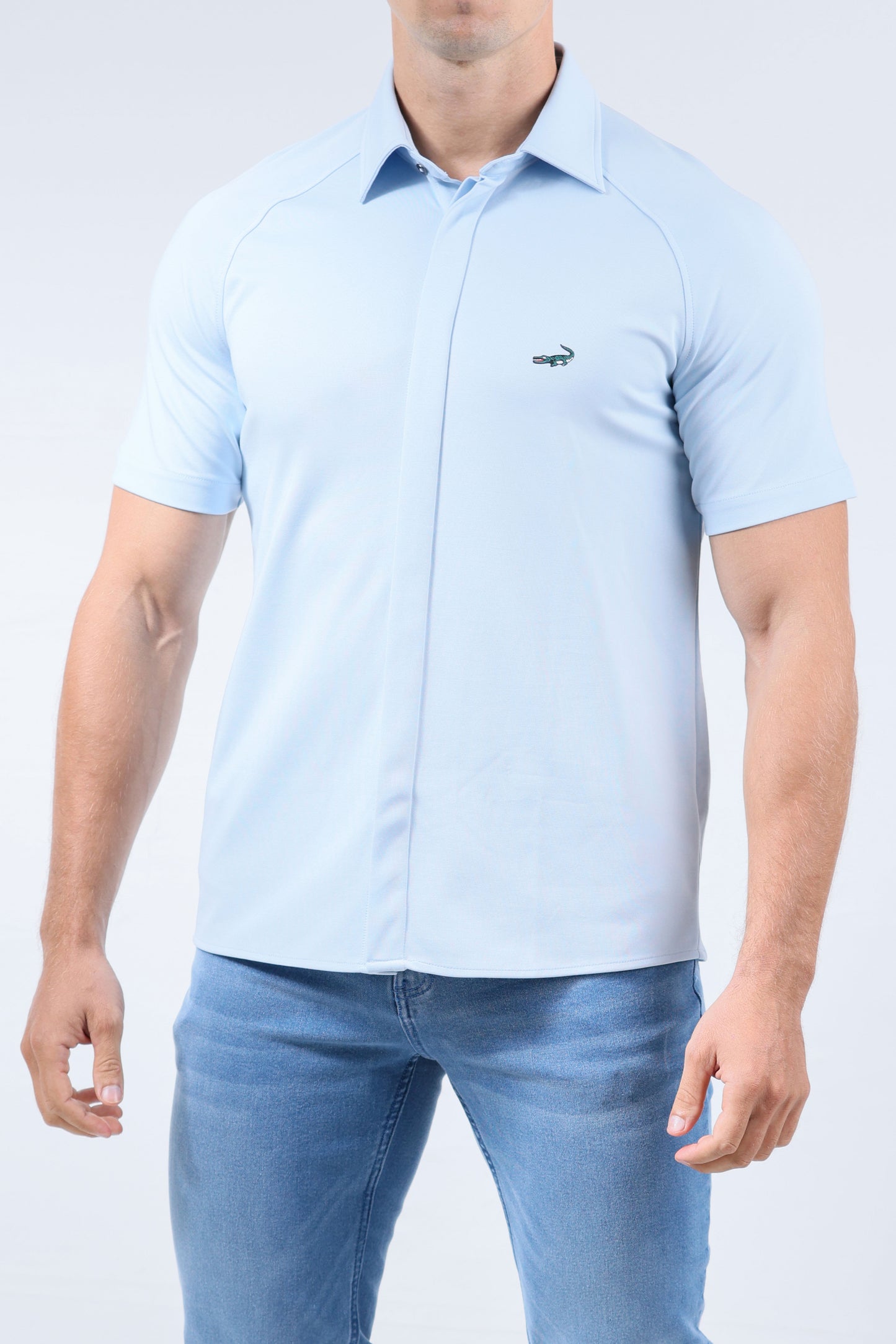 CROCODILE MEN SEMI CASUAL KNIT SLIM FIT SHIRT HS-BLEACHED DENIM