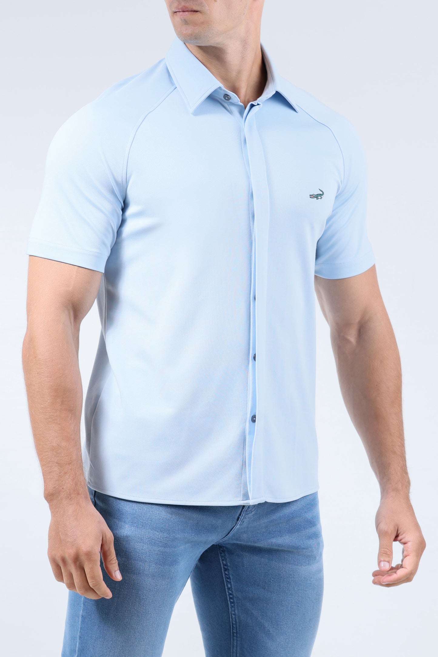 CROCODILE MEN SEMI CASUAL KNIT SLIM FIT SHIRT HS-BLEACHED DENIM