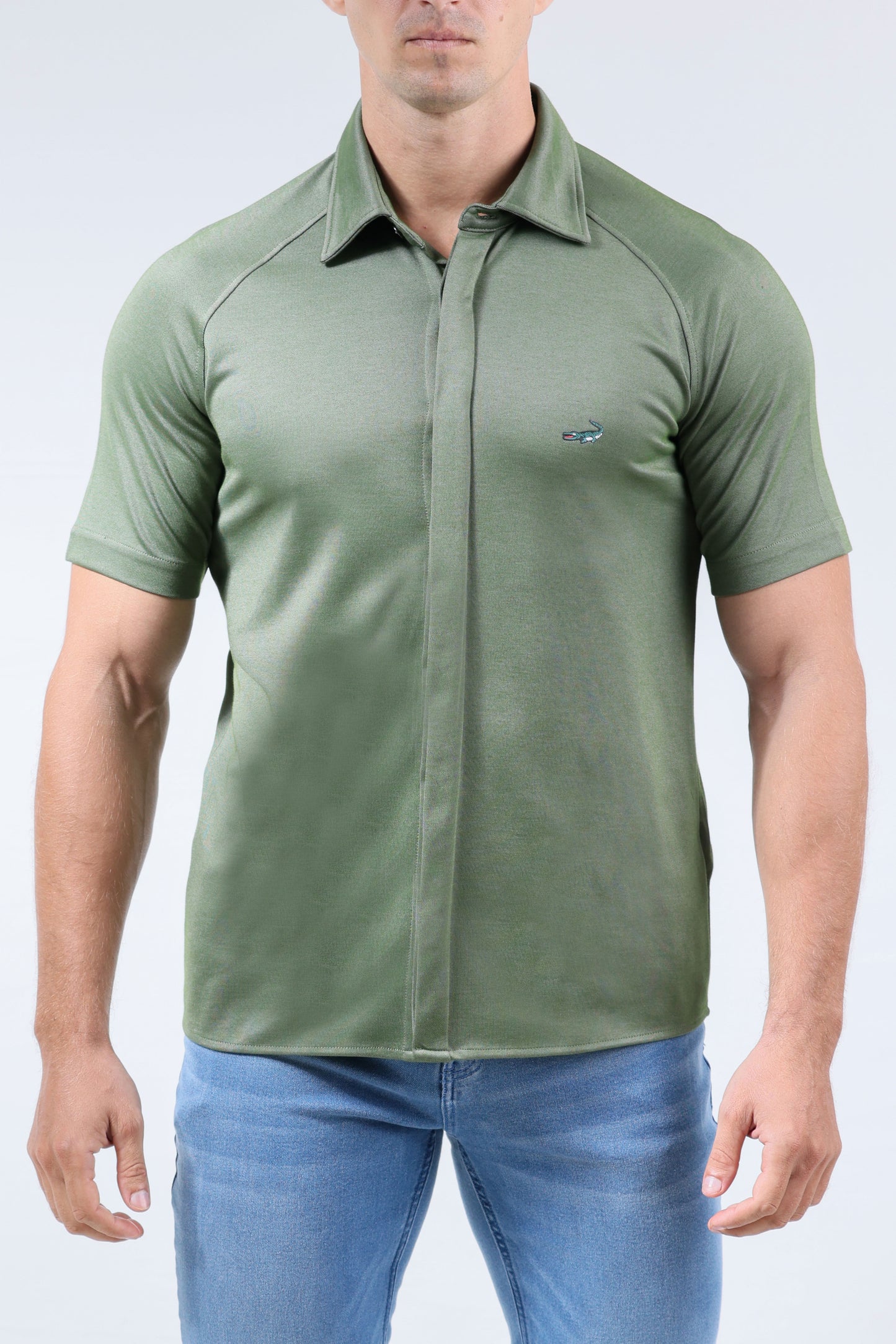 CROCODILE MEN SEMI CASUAL KNIT SLIM FIT SHIRT HS-ELM GREEN