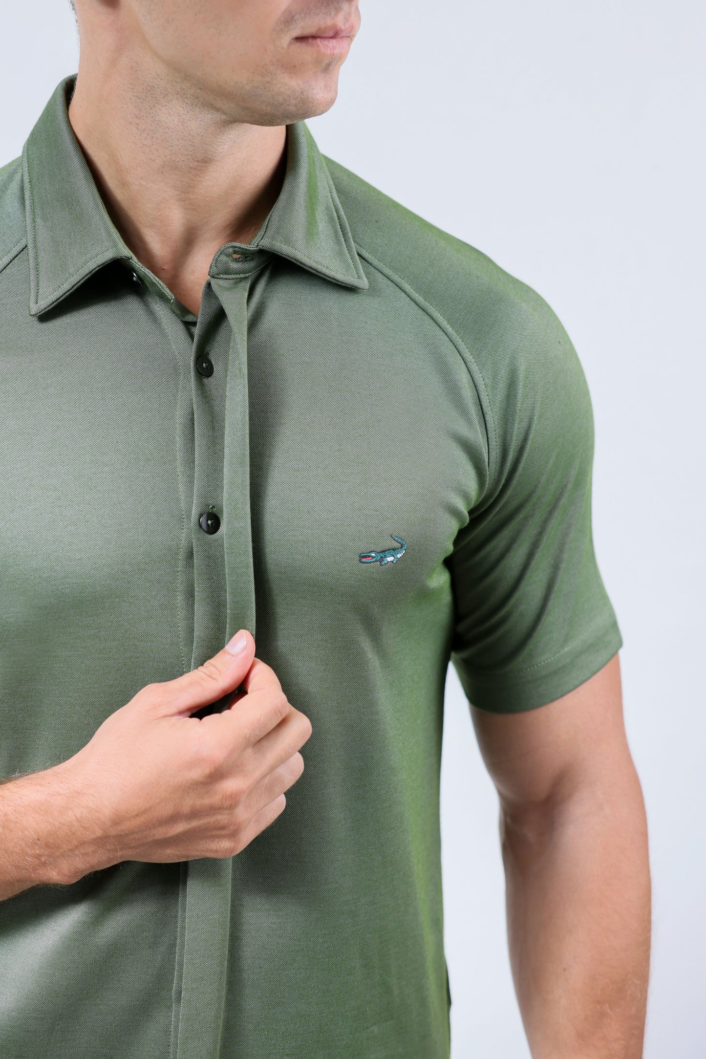 CROCODILE MEN SEMI CASUAL KNIT SLIM FIT SHIRT HS-ELM GREEN