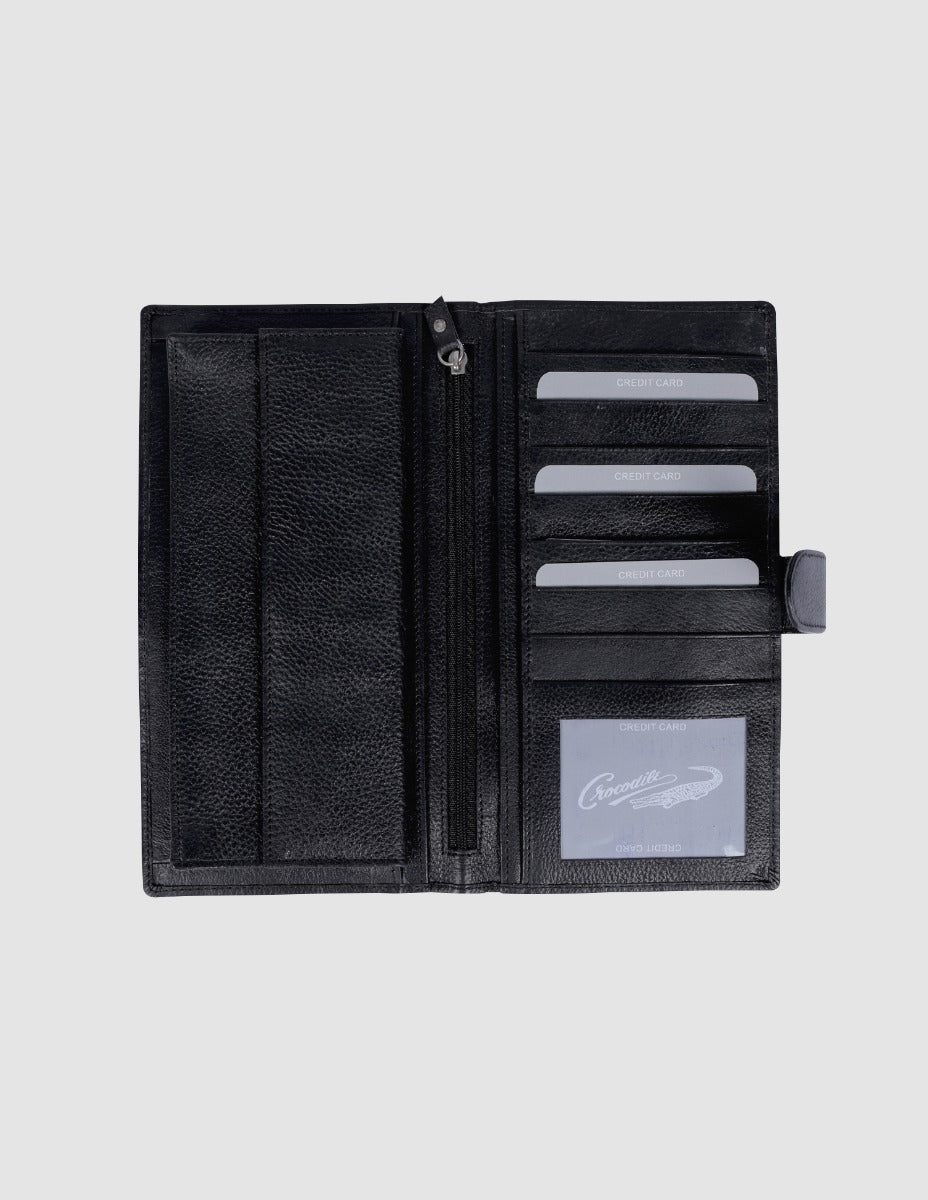 Black Passport Wallet with magnetic snap closure